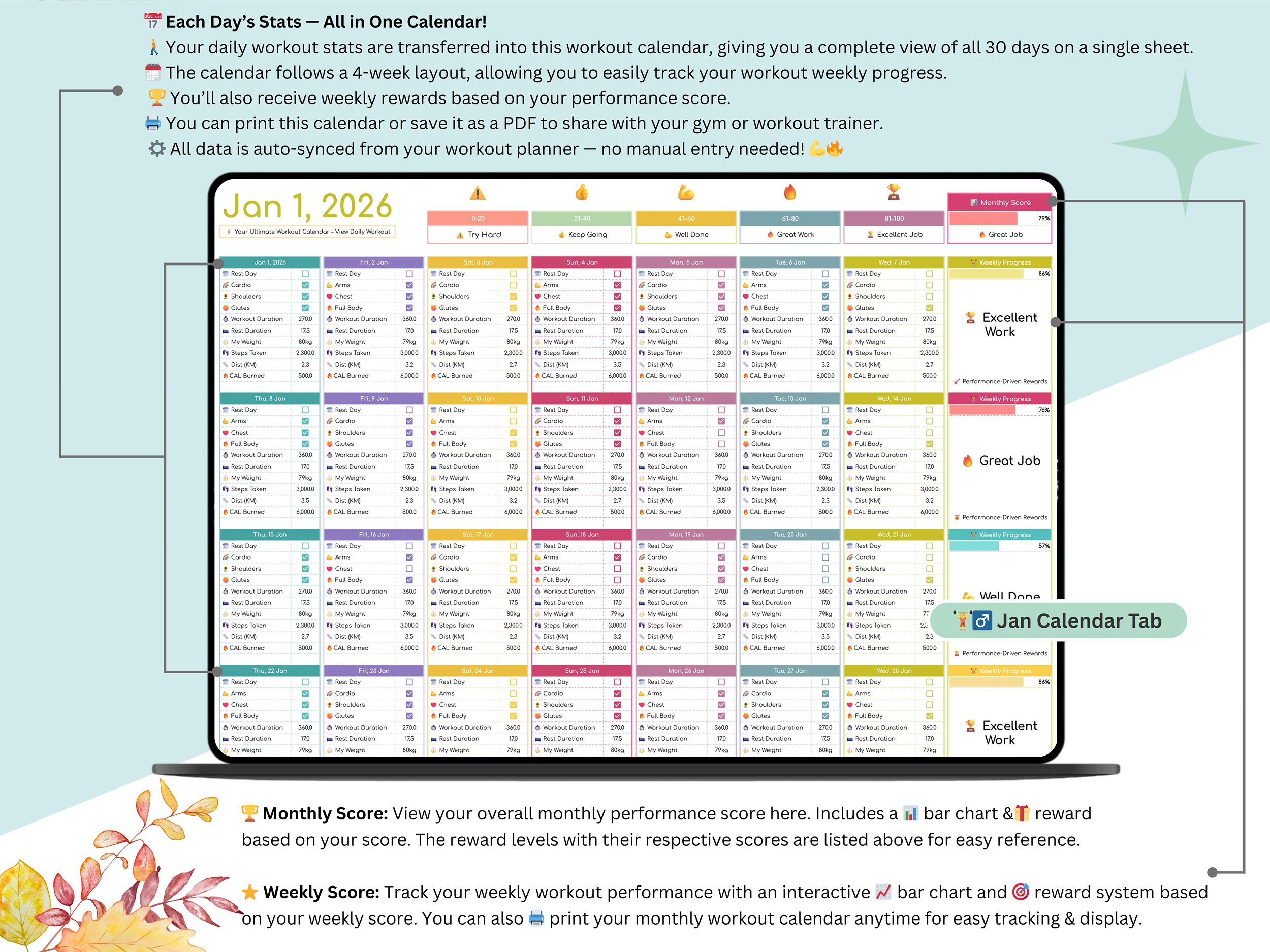 Workout Tracker - workout tracker google sheet - workout template google sheets - workout calendar template - workout spreadsheet template - Image 5