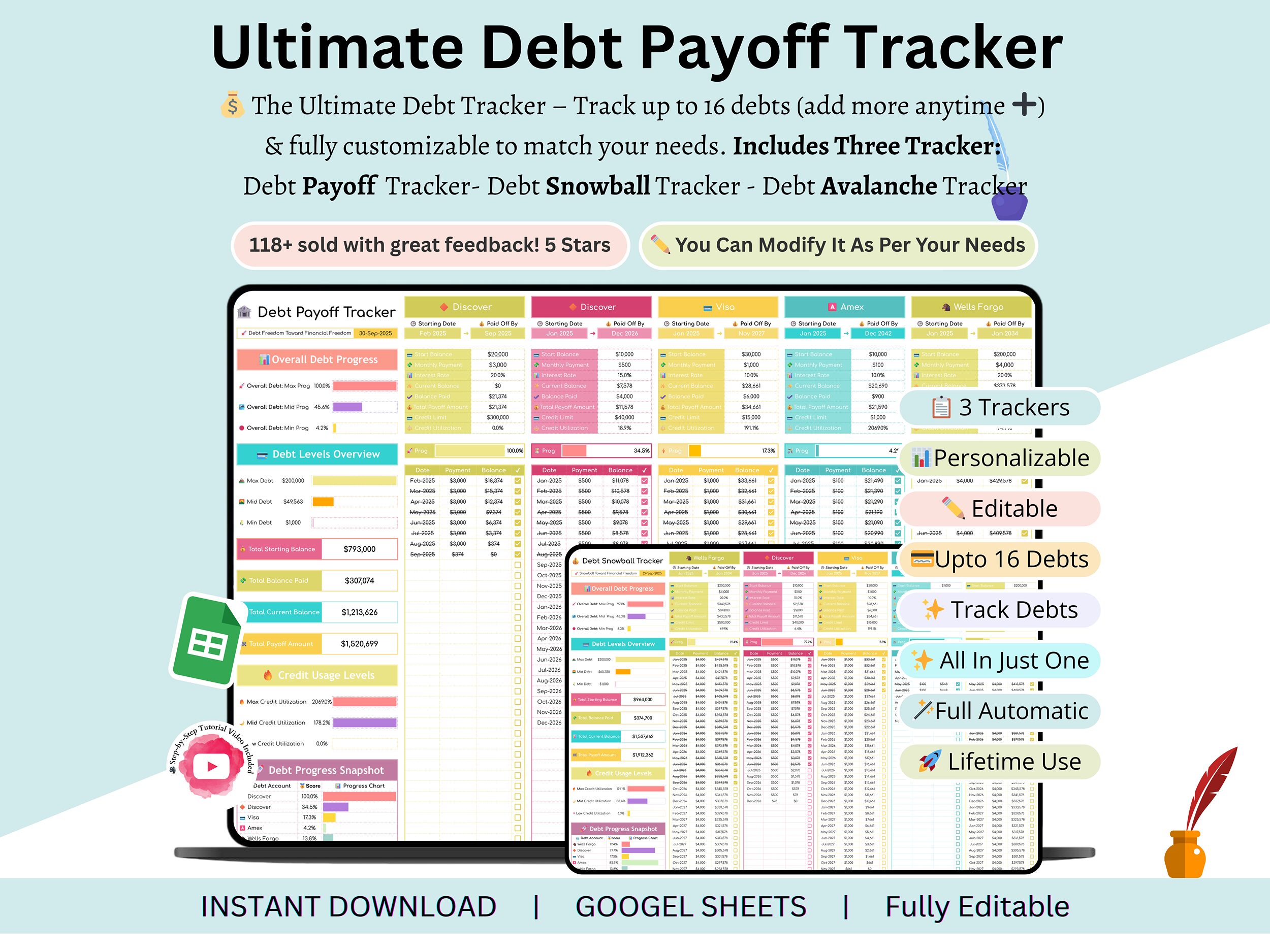 debt payoff tracker google sheets - debt payoff tracker - debt payoff spreadsheet - debt tracker google sheets - debt payment tracker - debt