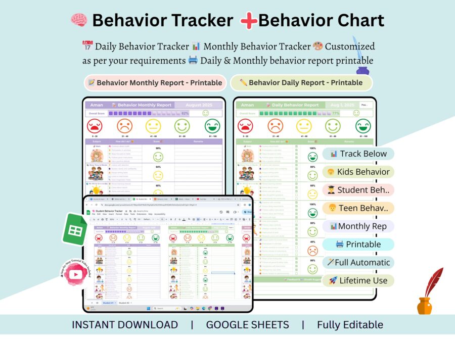 behavior tracker - student behavior tracker - behavior chart - behavior management - behavior analysis - homeschool - teacher planner