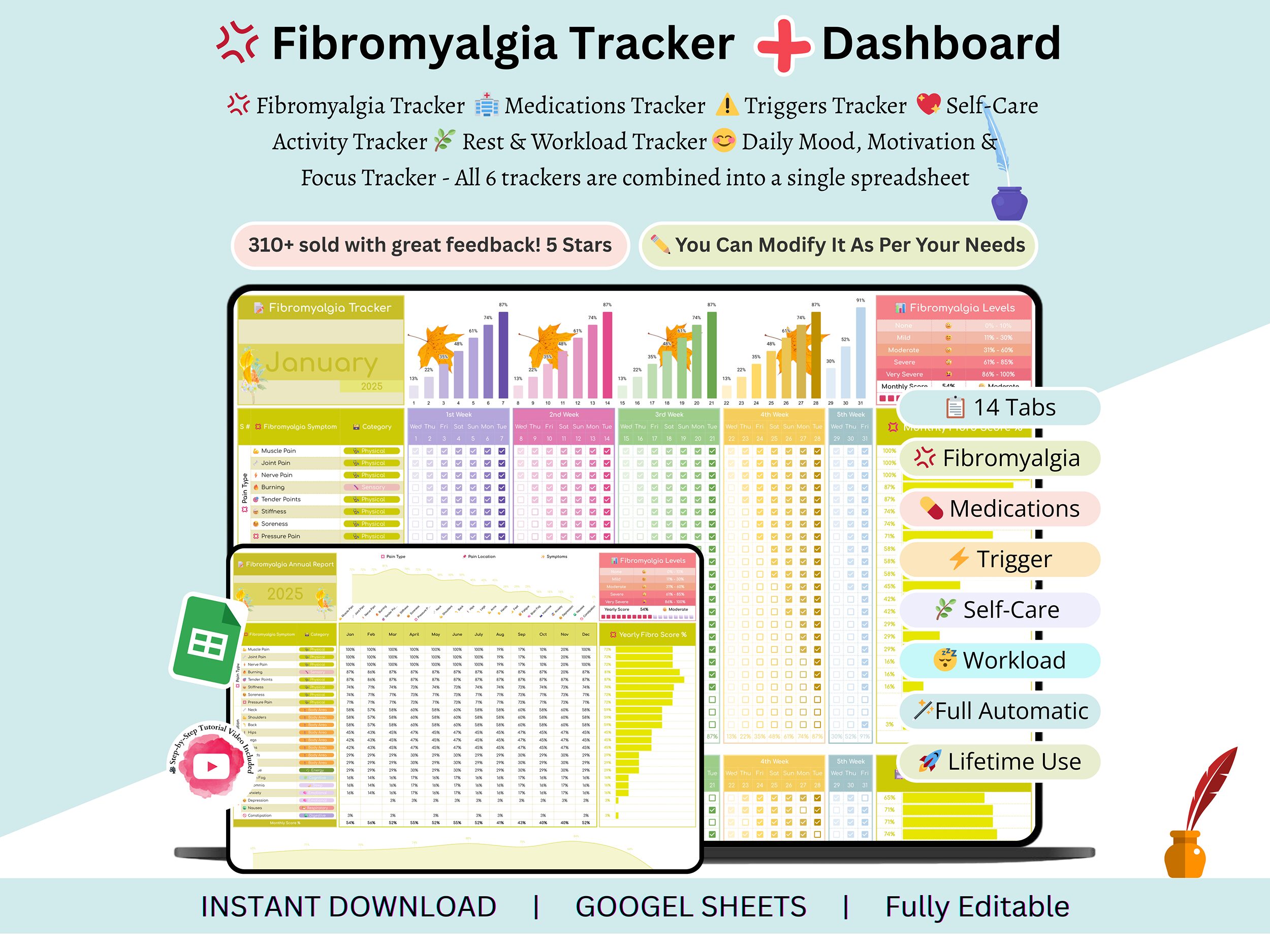 Fibromyalgia tracker – Fibromyalgia – chronic illness – symptom tracker – chronic pain – chronic pain tracker – fibromyalgia planner – fibro