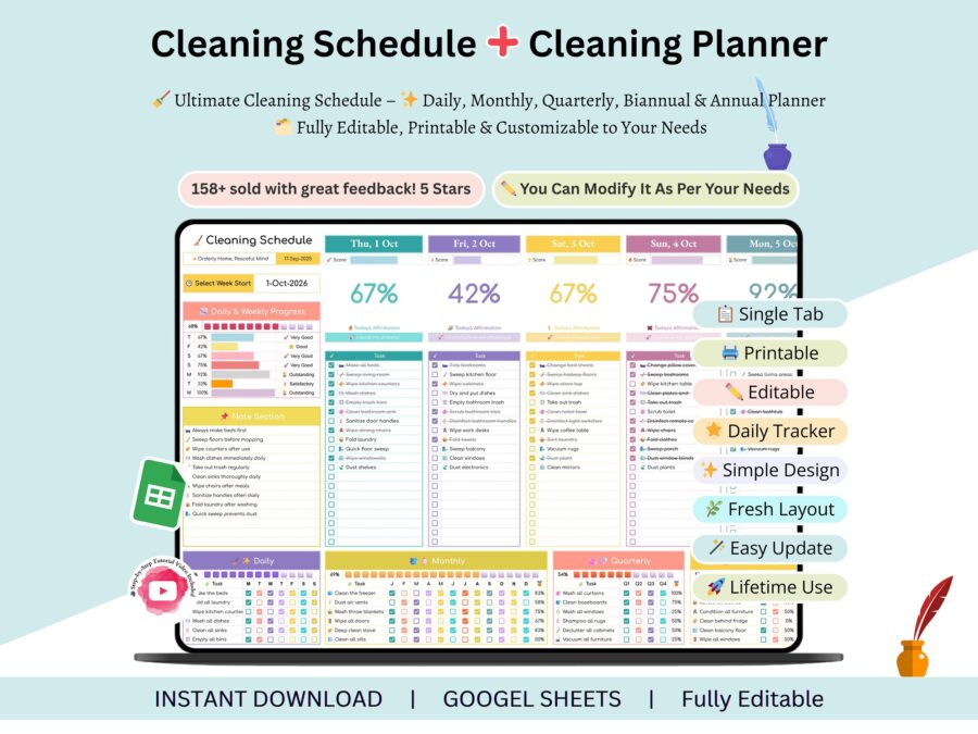 Cleaning Schedule Planner - cleaning schedule template - cleaning planner printable - editable cleaning planner - digital cleaning planner