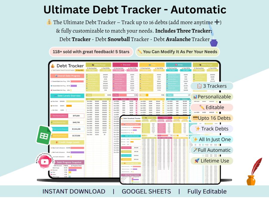 Debt Tracker google sheets - Debt Tracker - debt tracker spreadsheet - debt snowball trackers - debt snowball tracker google sheets - debt
