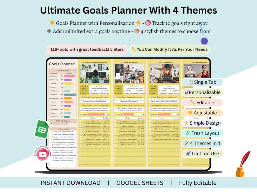 goals planner - goals tracker template - goal planner bundle - goal planner - goal spreadsheet - goals spreadsheet - goals tracker - goals