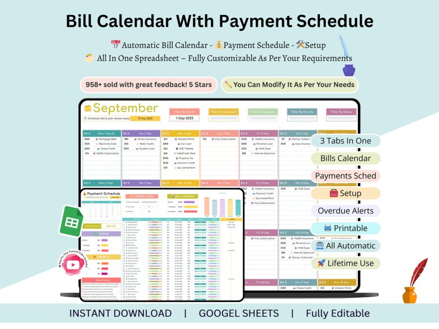 Bill Calendar Google Sheets Bill Calendar Printable Monthly Bill Tracker Bill Tracker Spreadsheet Monthly Smart Bill Planner