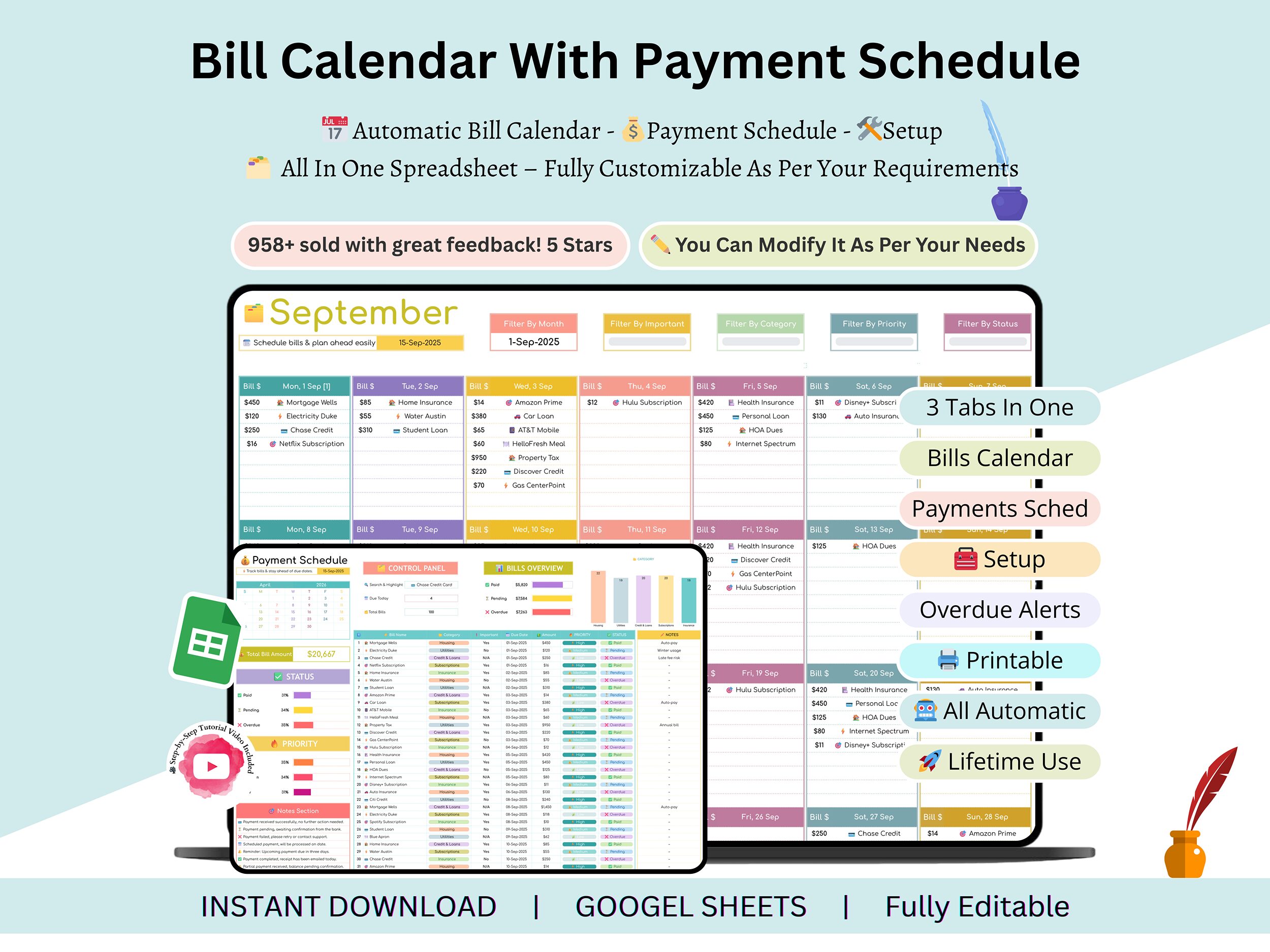 Bill Calendar Google Sheets Bill Calendar Printable Monthly Bill Tracker Bill Tracker Spreadsheet Monthly Smart Bill Planner