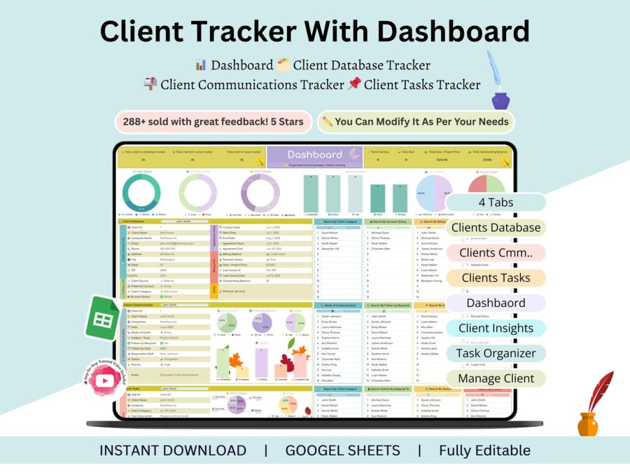 Client Tracker - client spreadsheet - CRM dashboard - CRM - CRM spreadsheet - client organizer - client dashboard - client planner