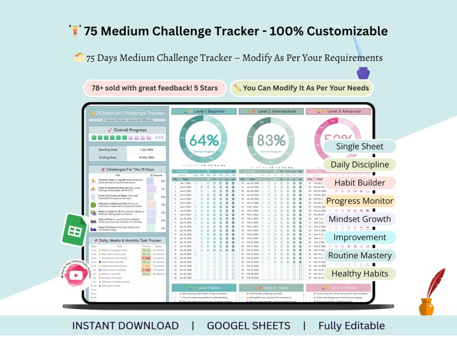 75 medium challenge - 75 days challenge tracker - 75 medium tracker - 75 day medium - 75 challenge tracker - 75 day challenge - 75 challenge