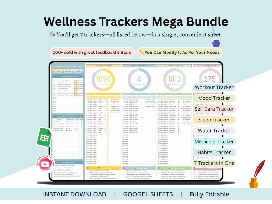 Habits tracker - sleep tracker - workout tracker - mood tracker - self care tracker - water tracker - medicine tracker - 7 Trackers Bundle