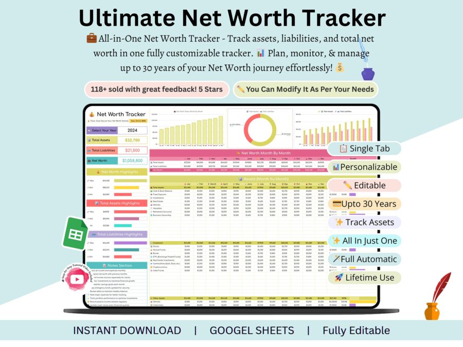 Net Worth Calculator - Net Worth Tracker - personal finance planner - net worth tracking - net worth dashboard - personal finance tracker