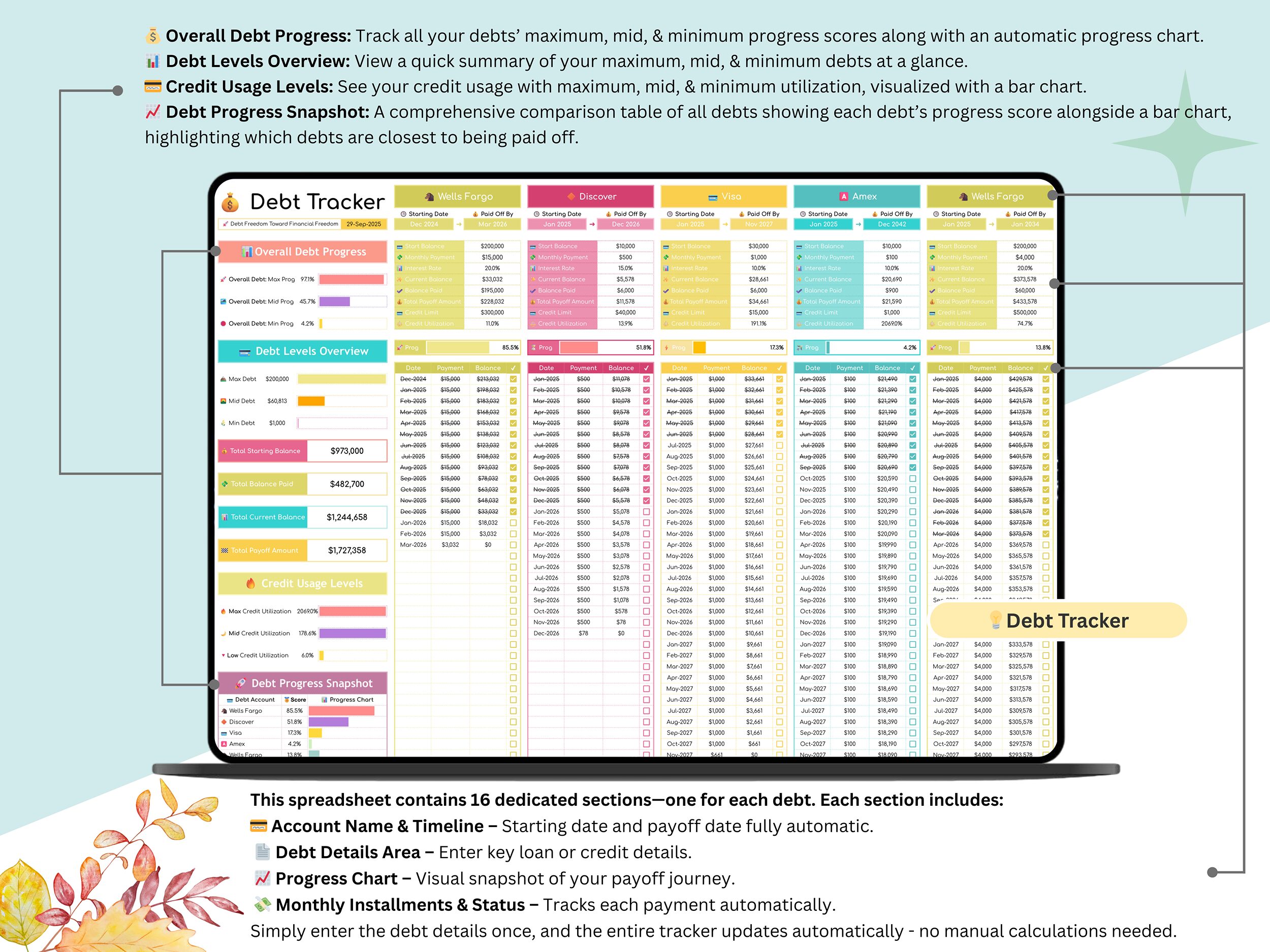 Debt Tracker google sheets - Debt Tracker - debt tracker spreadsheet - debt snowball trackers - debt snowball tracker google sheets - debt - Image 3