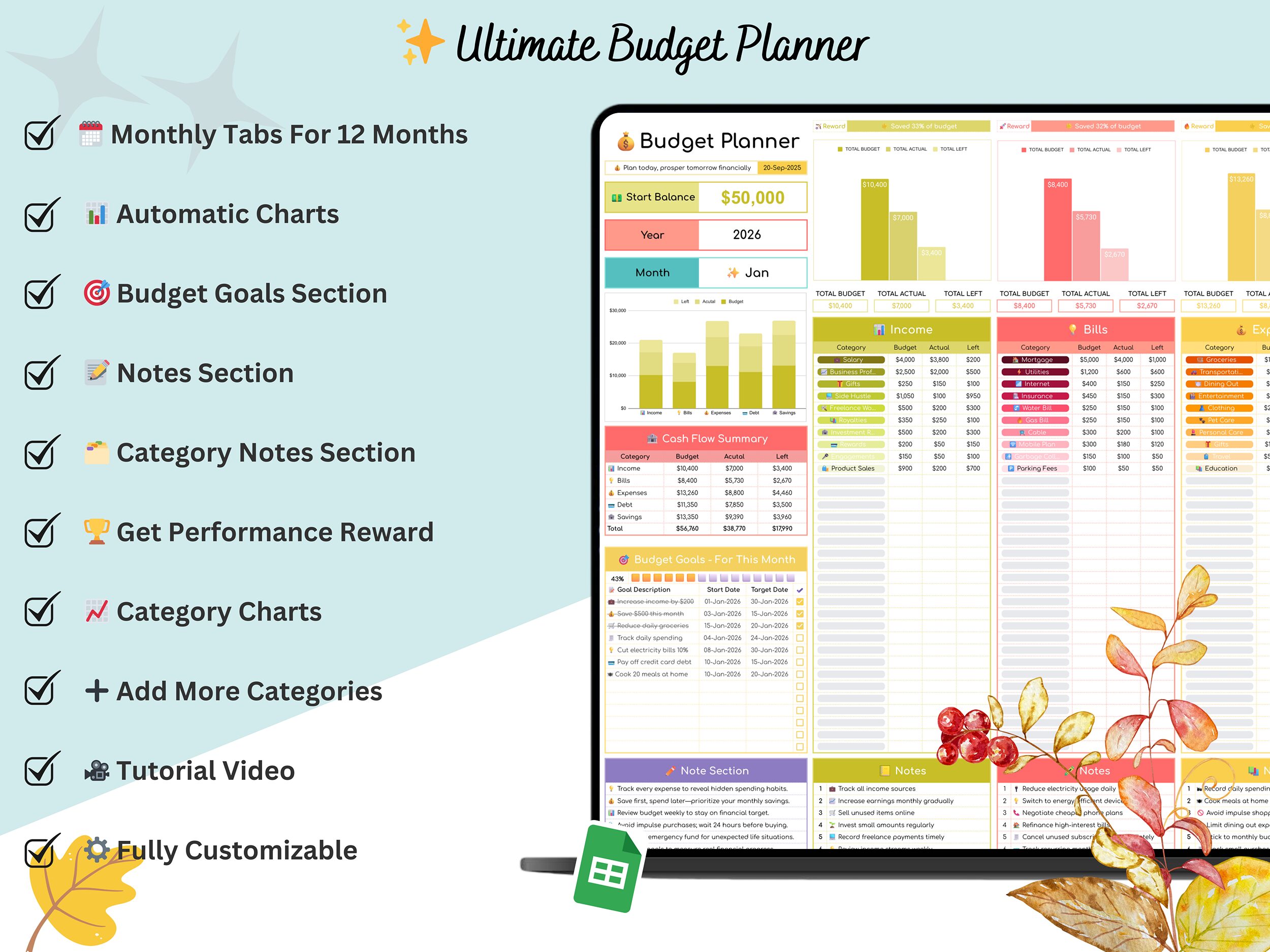 budget planner digital - budget planner google sheets - budget planner spreadsheet - monthly budget planner - annual budget template - Image 7
