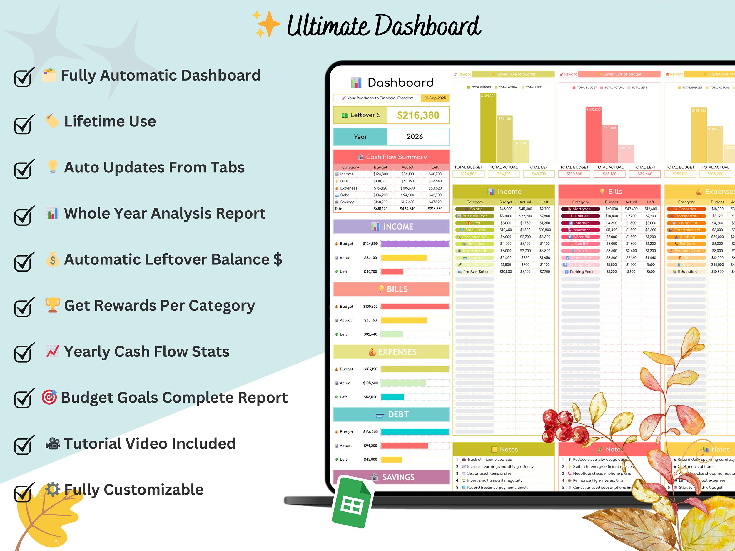 budget planner digital - budget planner google sheets - budget planner spreadsheet - monthly budget planner - annual budget template - Image 8