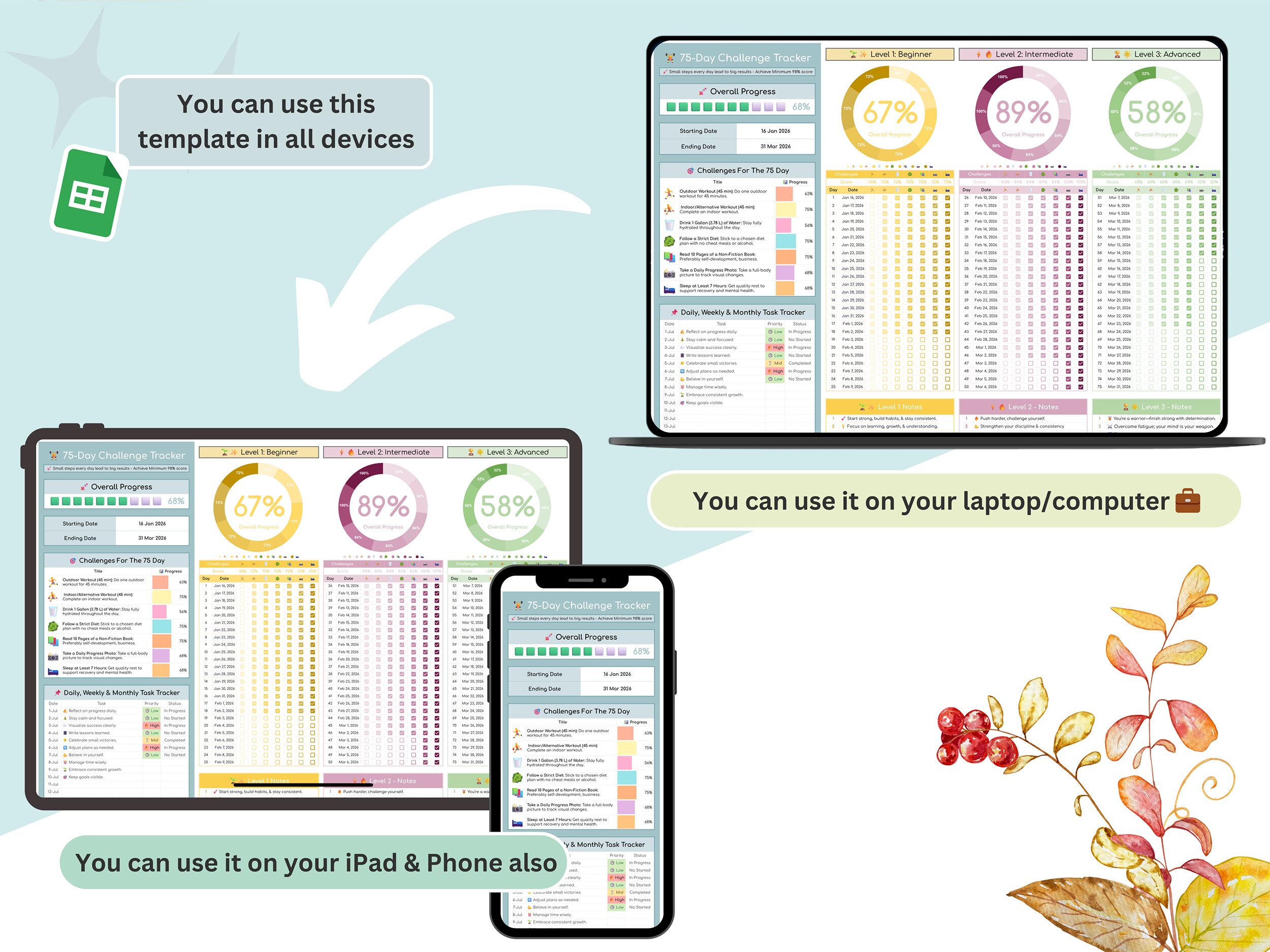 75 Day challenge tracker – 75 day habit tracker – 75 days challenge tracker – 75 day tracker – 75 day challenge – 75 challenge