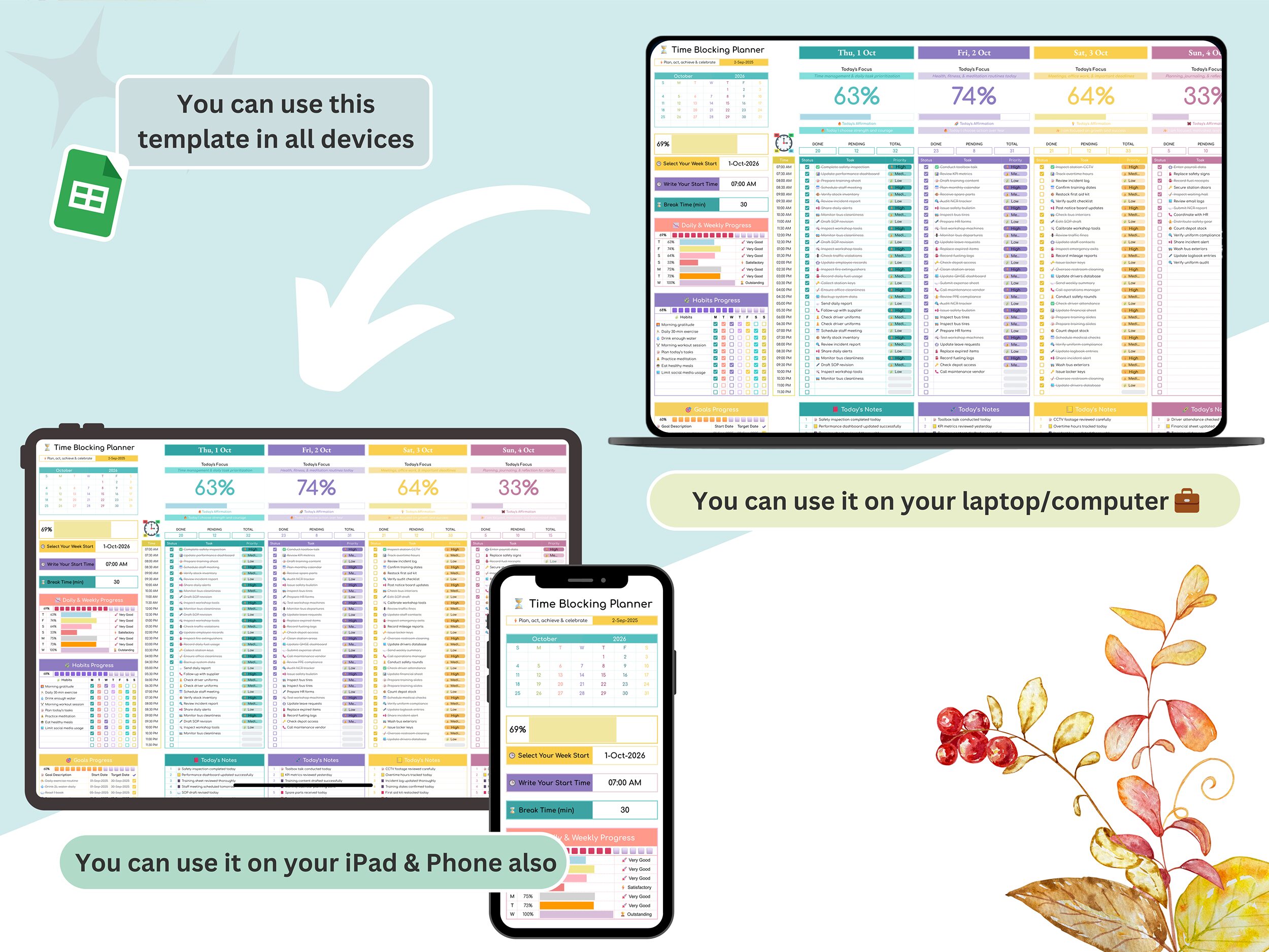 Time Blocking Planner - Time block planner - time management - time management planner - time blocking spreadsheet -time block google sheets - Image 5