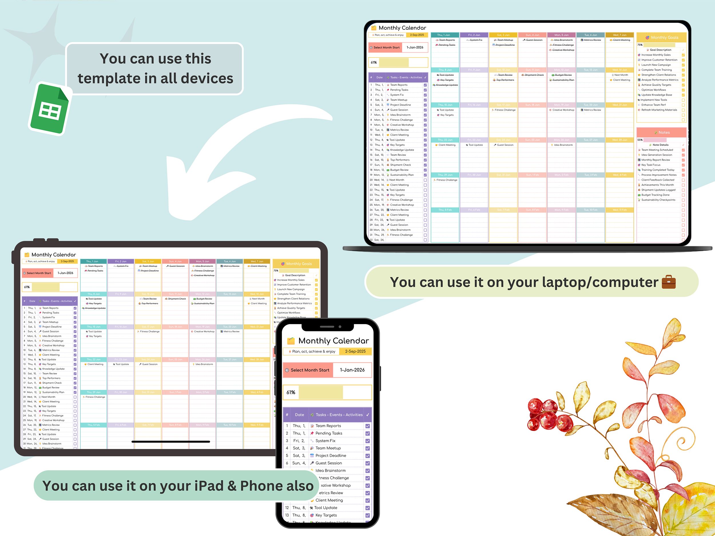Monthly Task Planner - calendar planner - monthly planner - monthly task tracker - monthly task spreadsheet - calendar planner template - Image 5