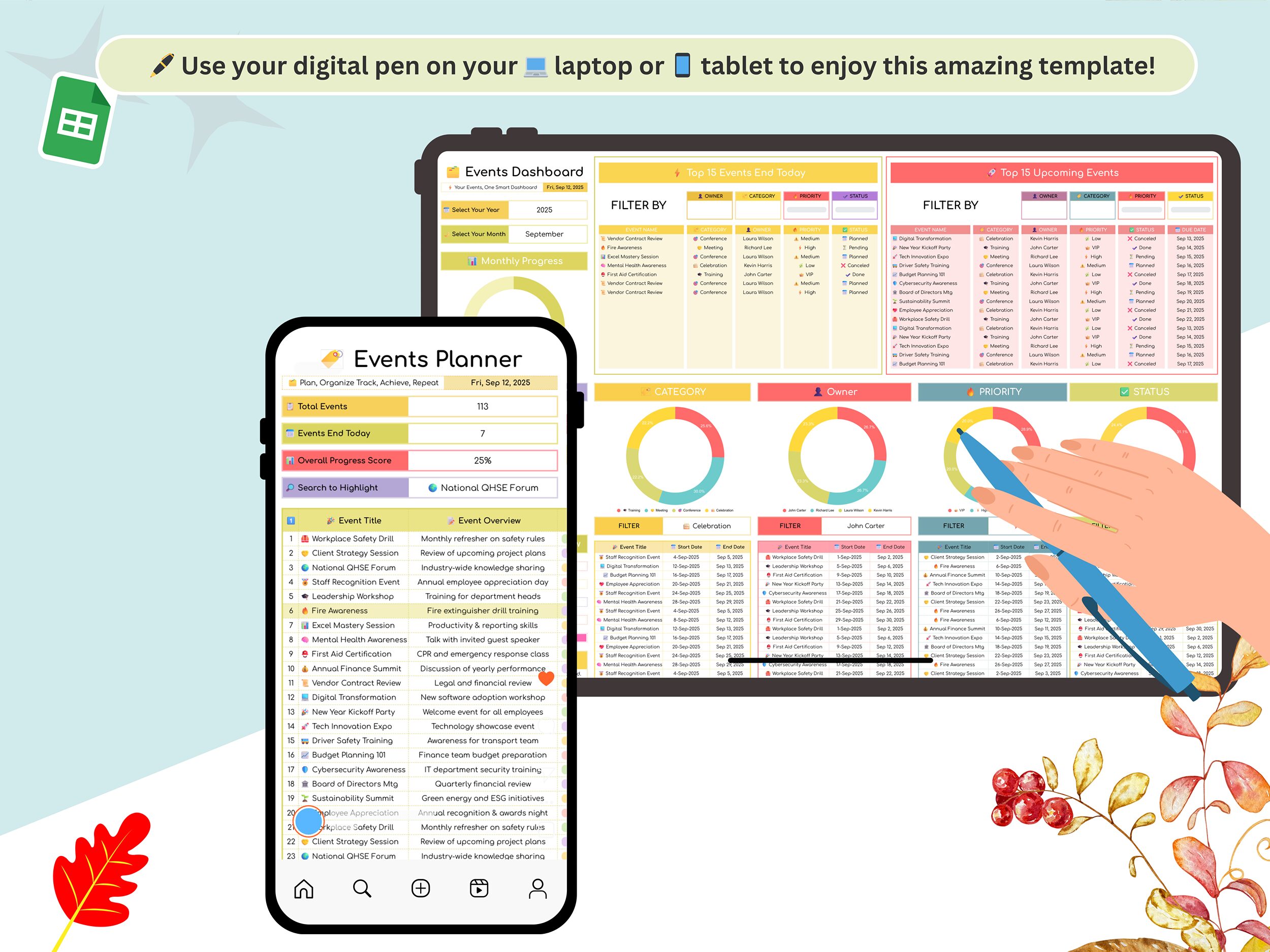Events Planner - events calendar - events calendar google sheets - event planning spreadsheet - event planner spreadsheet - events tracker - Image 9