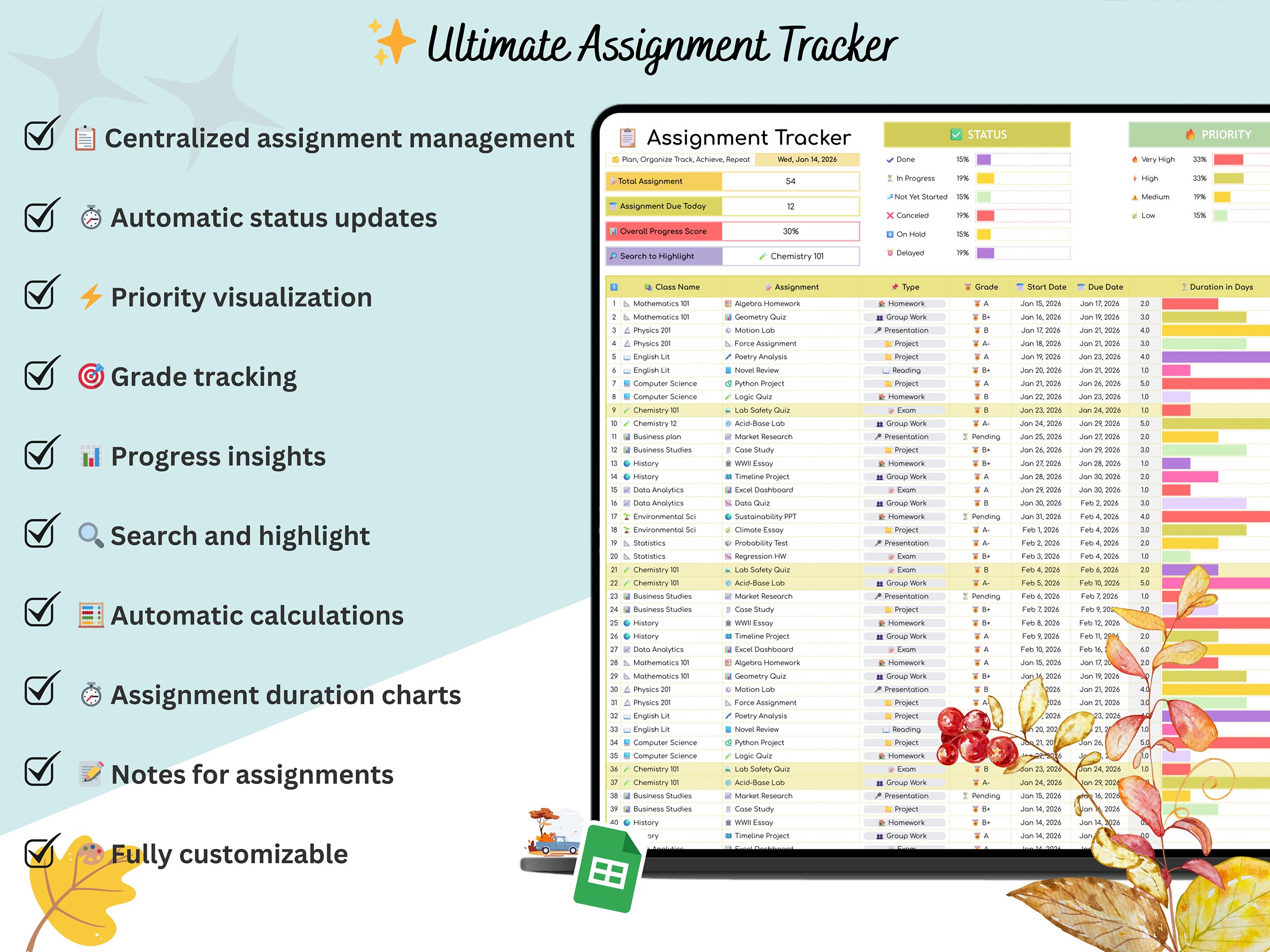 Assignment Tracker - student planner - assignment planner - homework tracker - academic planner - student tracker - school organizer - Image 8