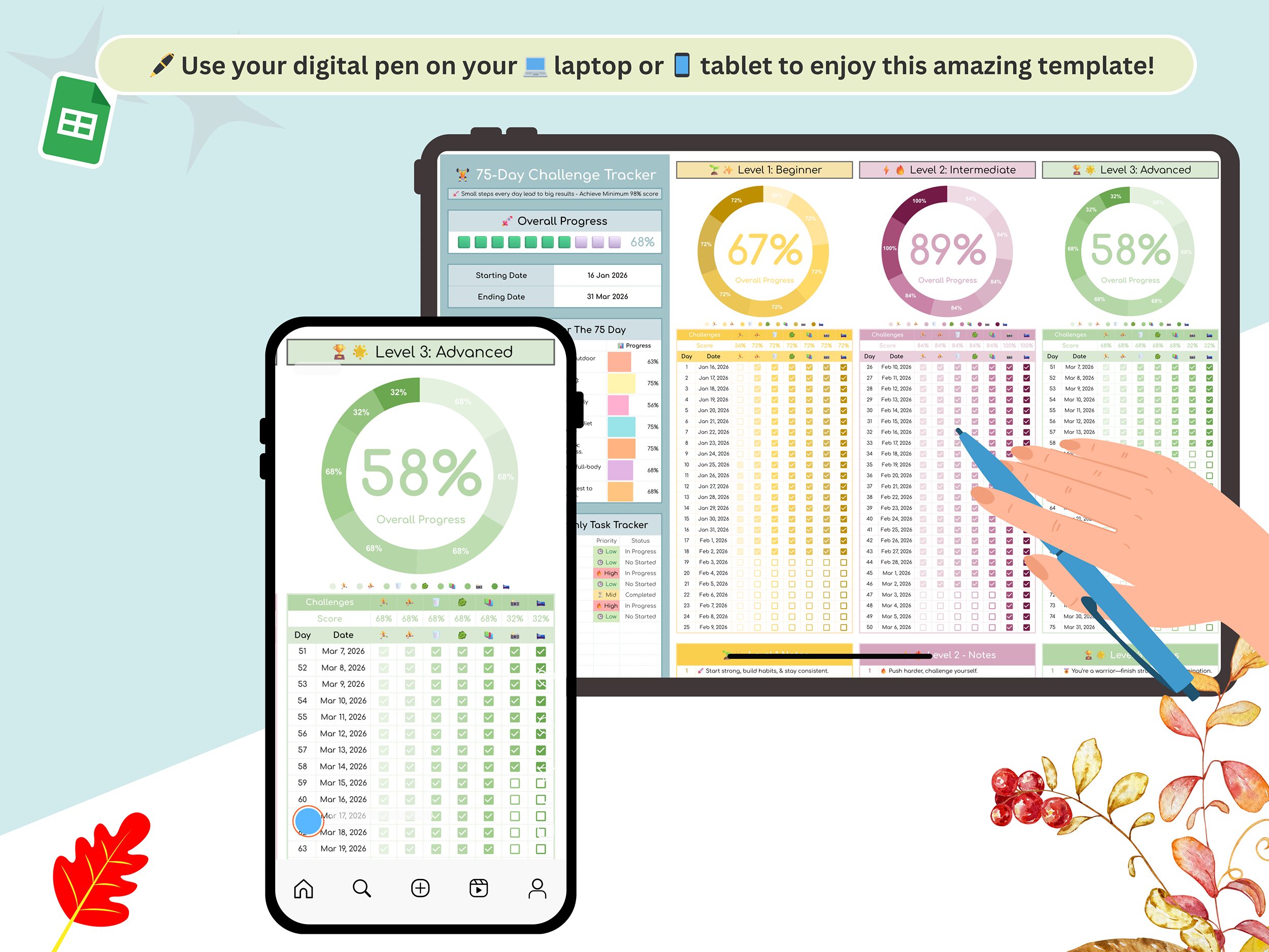 75 Day challenge tracker - 75 day habit tracker - 75 days challenge tracker - 75 day tracker - 75 day challenge - 75 challenge - Image 5
