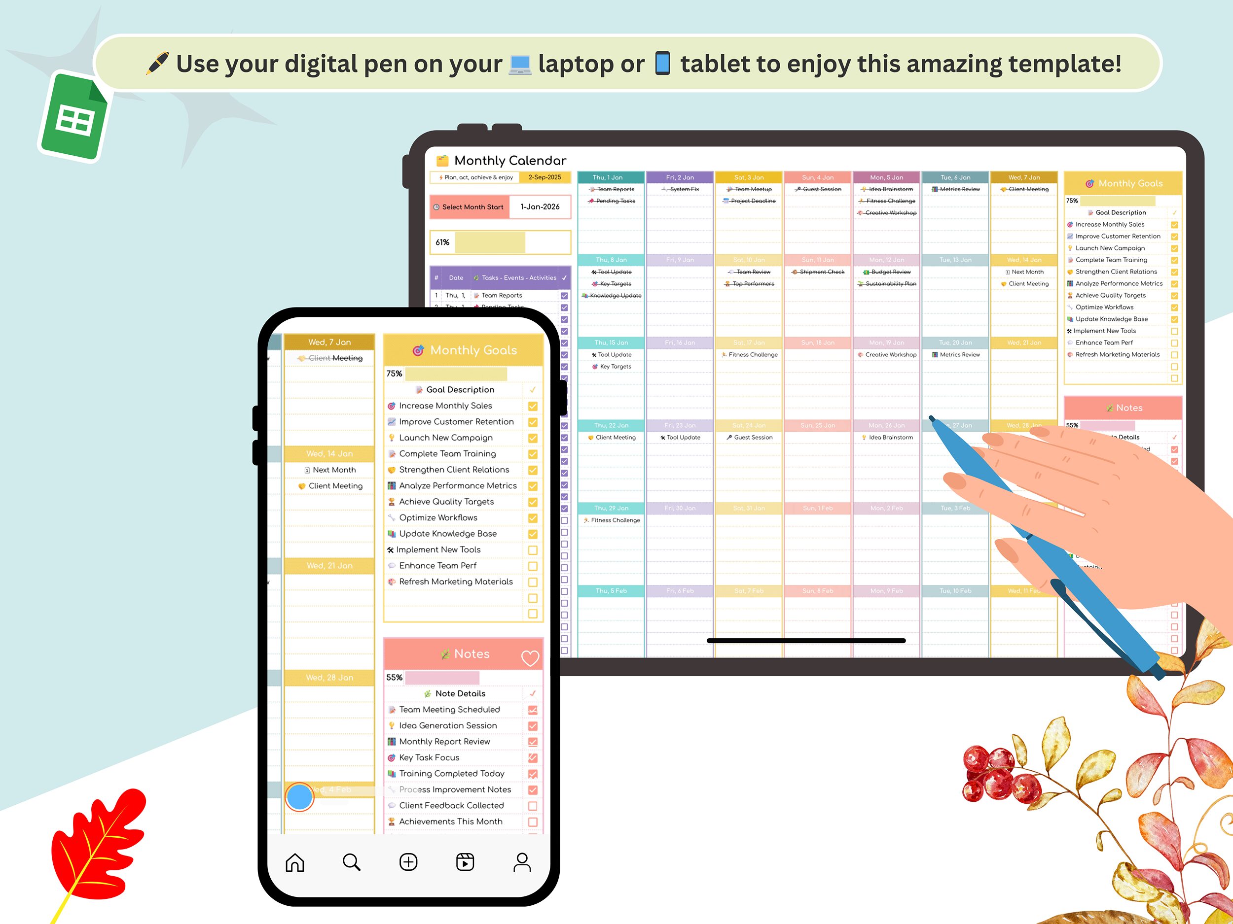 Monthly Task Planner - calendar planner - monthly planner - monthly task tracker - monthly task spreadsheet - calendar planner template - Image 8