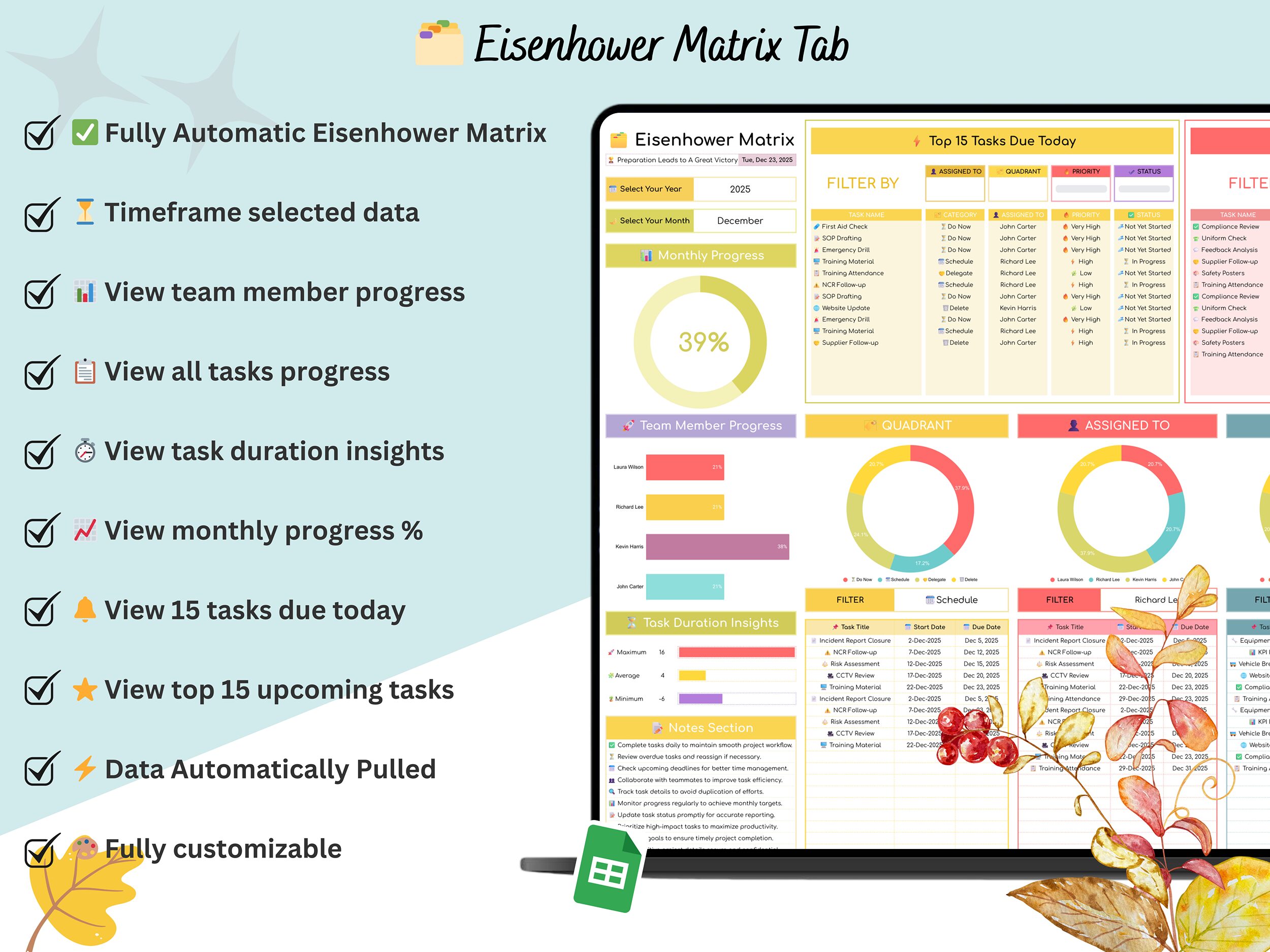 Eisenhower Matrix - eisenhower - priority matrix - decision matrix - to do spreadsheet - task prioritization - task management - planner - Image 10