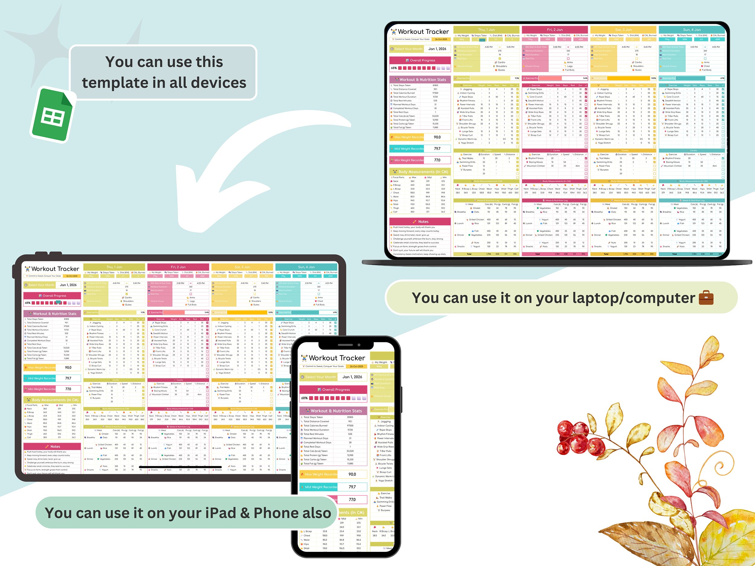 Workout Tracker - workout tracker google sheet - workout template google sheets - workout calendar template - workout spreadsheet template - Image 9