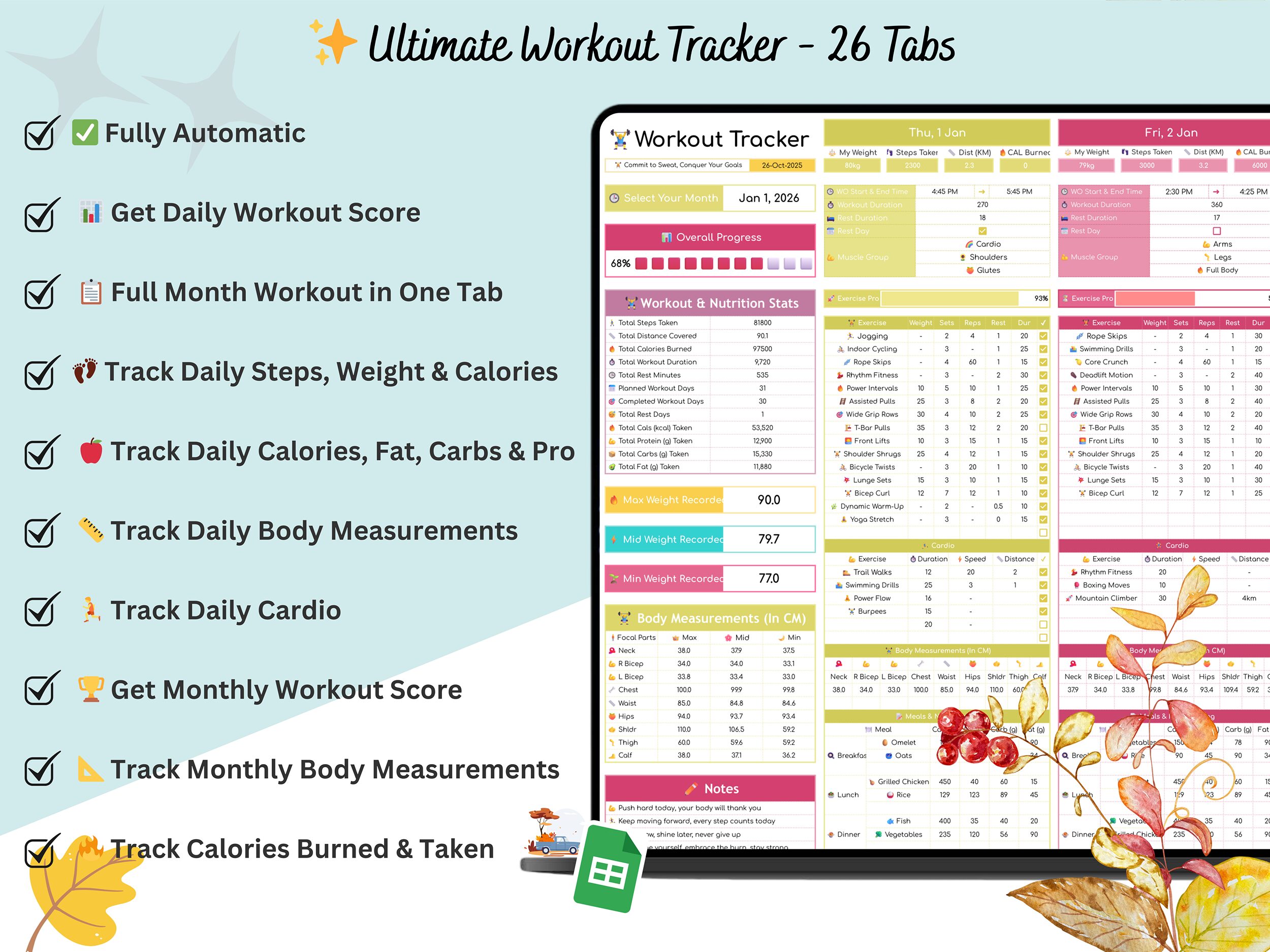 Workout Tracker - workout tracker google sheet - workout template google sheets - workout calendar template - workout spreadsheet template - Image 10