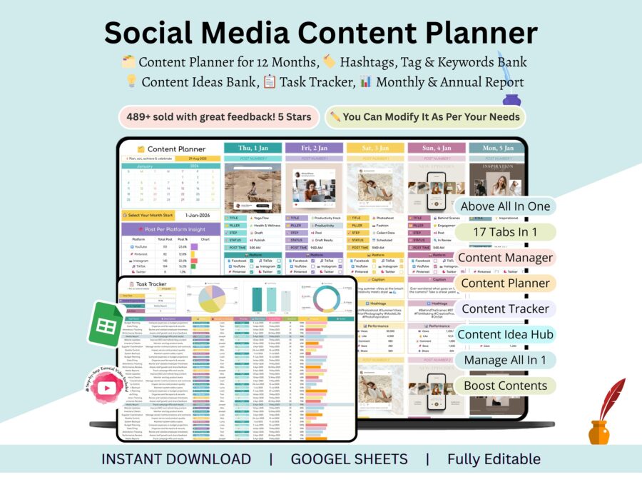 Social Media Content Planner - content planner - social media planner - social media manager bundle - social media manager - social media