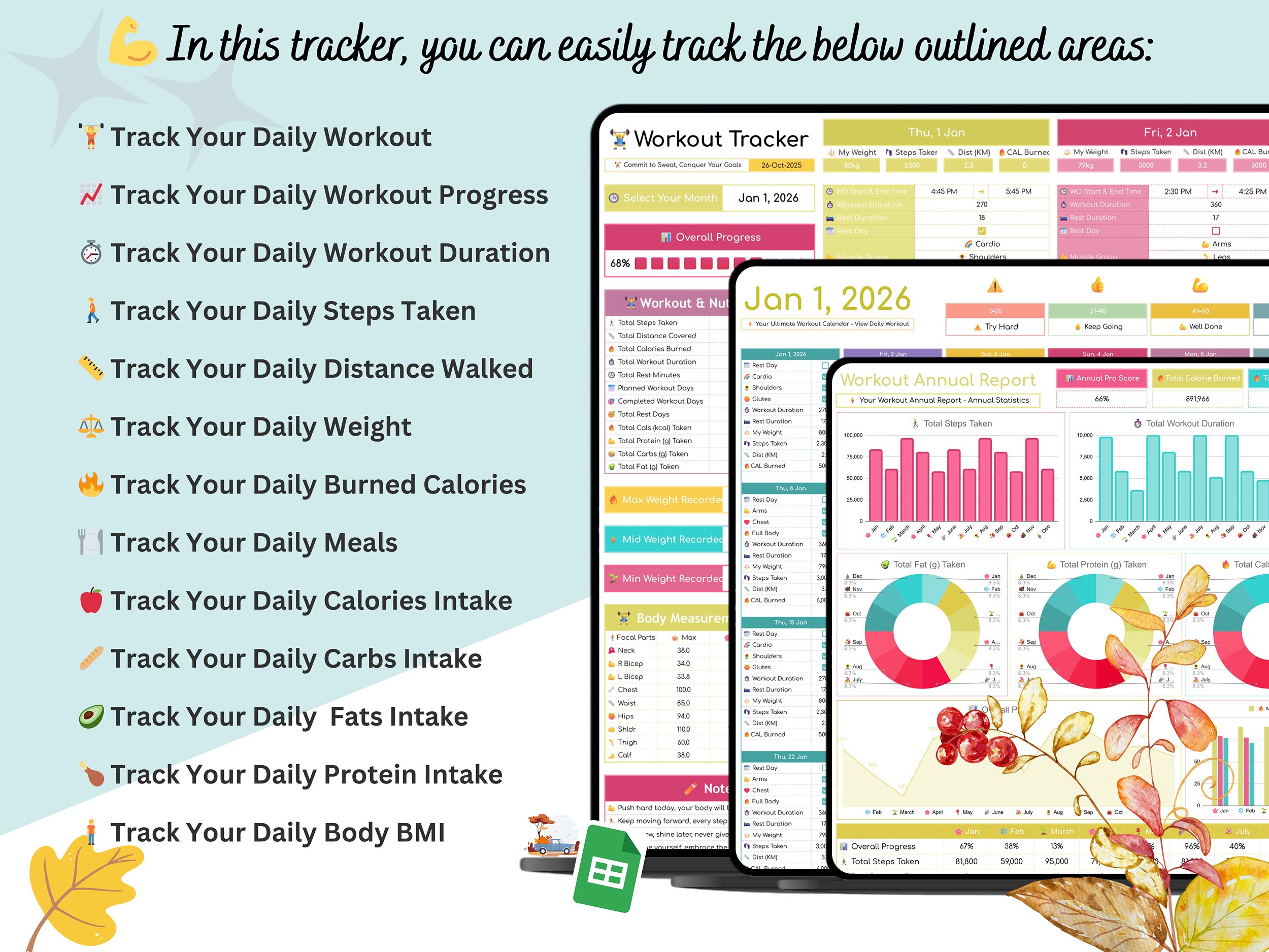 Workout Tracker - workout tracker google sheet - workout template google sheets - workout calendar template - workout spreadsheet template - Image 13