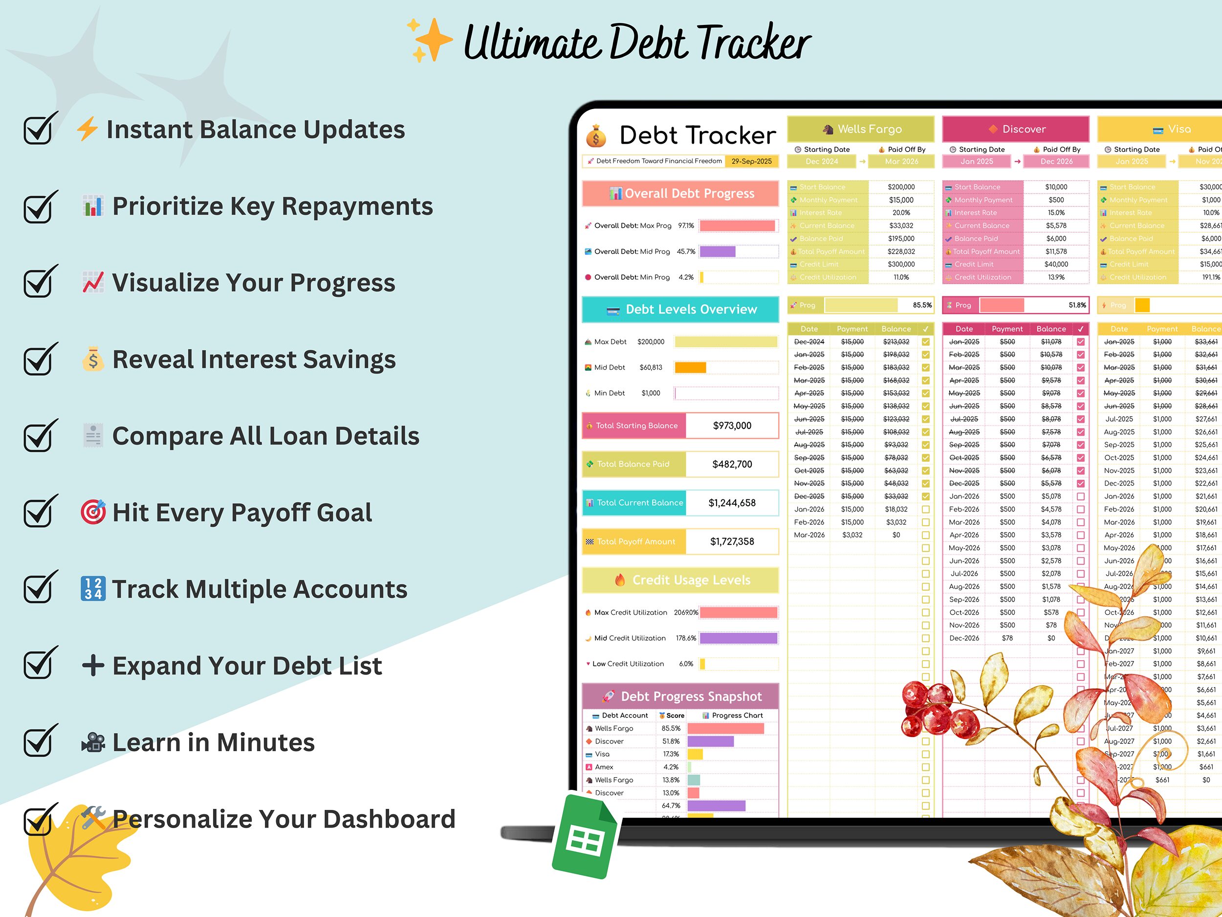 Debt Tracker google sheets - Debt Tracker - debt tracker spreadsheet - debt snowball trackers - debt snowball tracker google sheets - debt - Image 8
