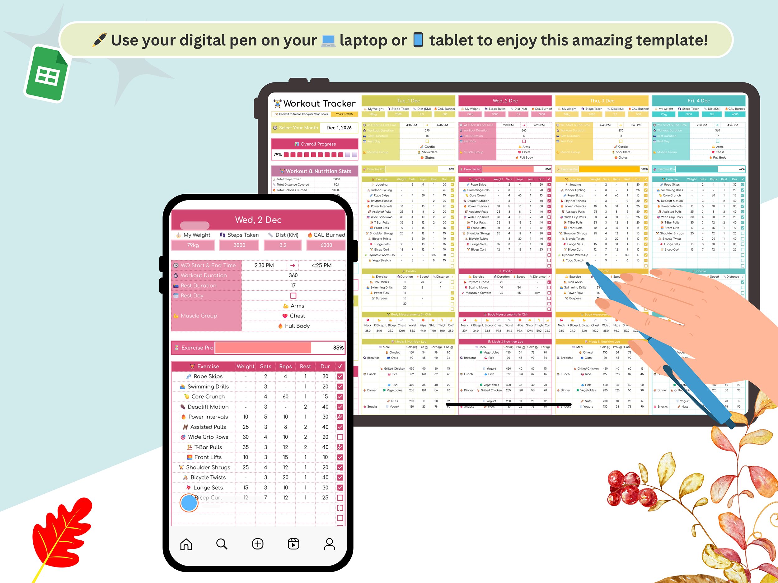 Workout Tracker - workout tracker google sheet - workout template google sheets - workout calendar template - workout spreadsheet template - Image 14