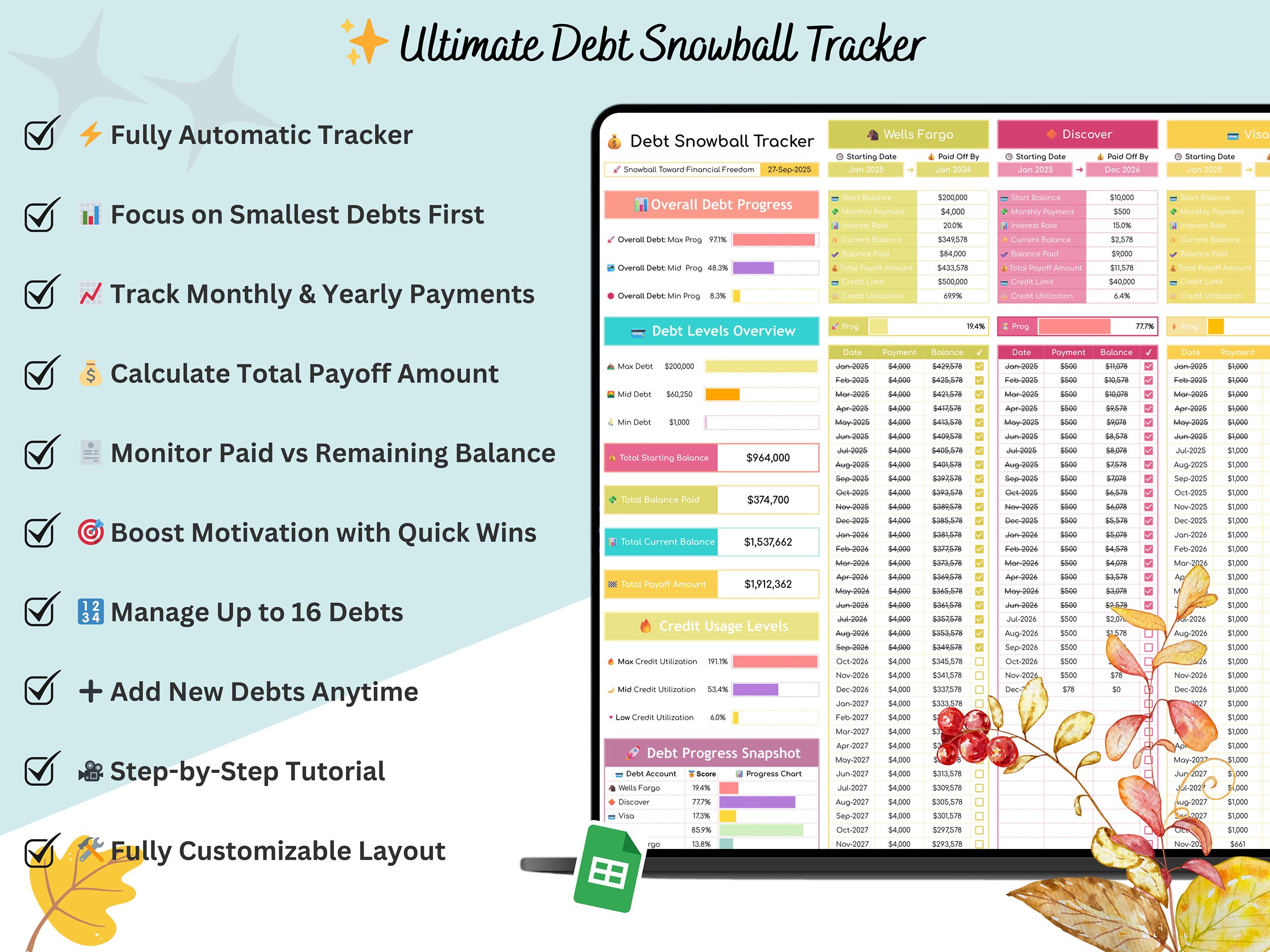 debt payoff tracker google sheets - debt payoff tracker - debt payoff spreadsheet - debt tracker google sheets - debt payment tracker - debt - Image 8