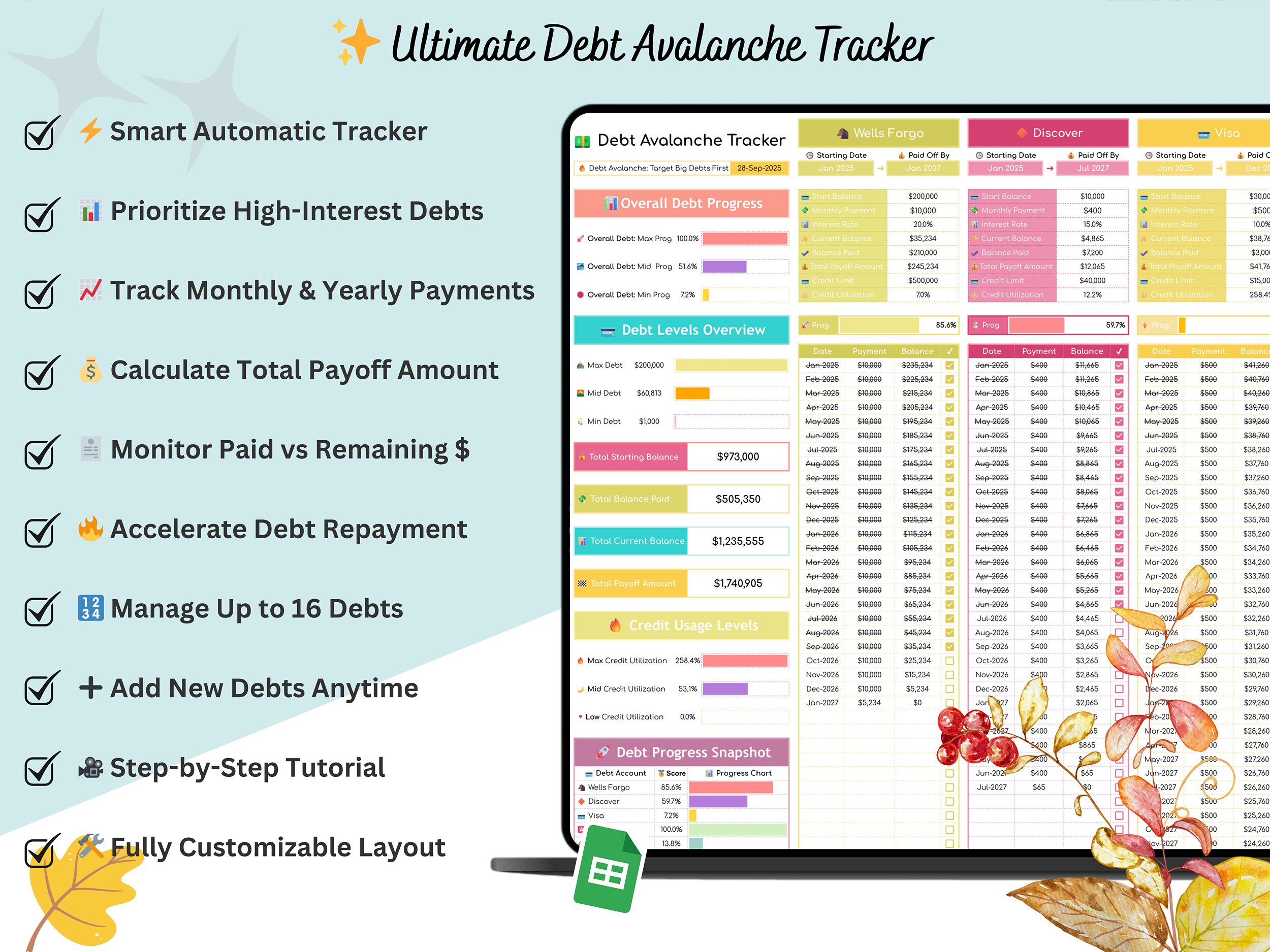 Debt Tracker google sheets - Debt Tracker - debt tracker spreadsheet - debt snowball trackers - debt snowball tracker google sheets - debt - Image 9