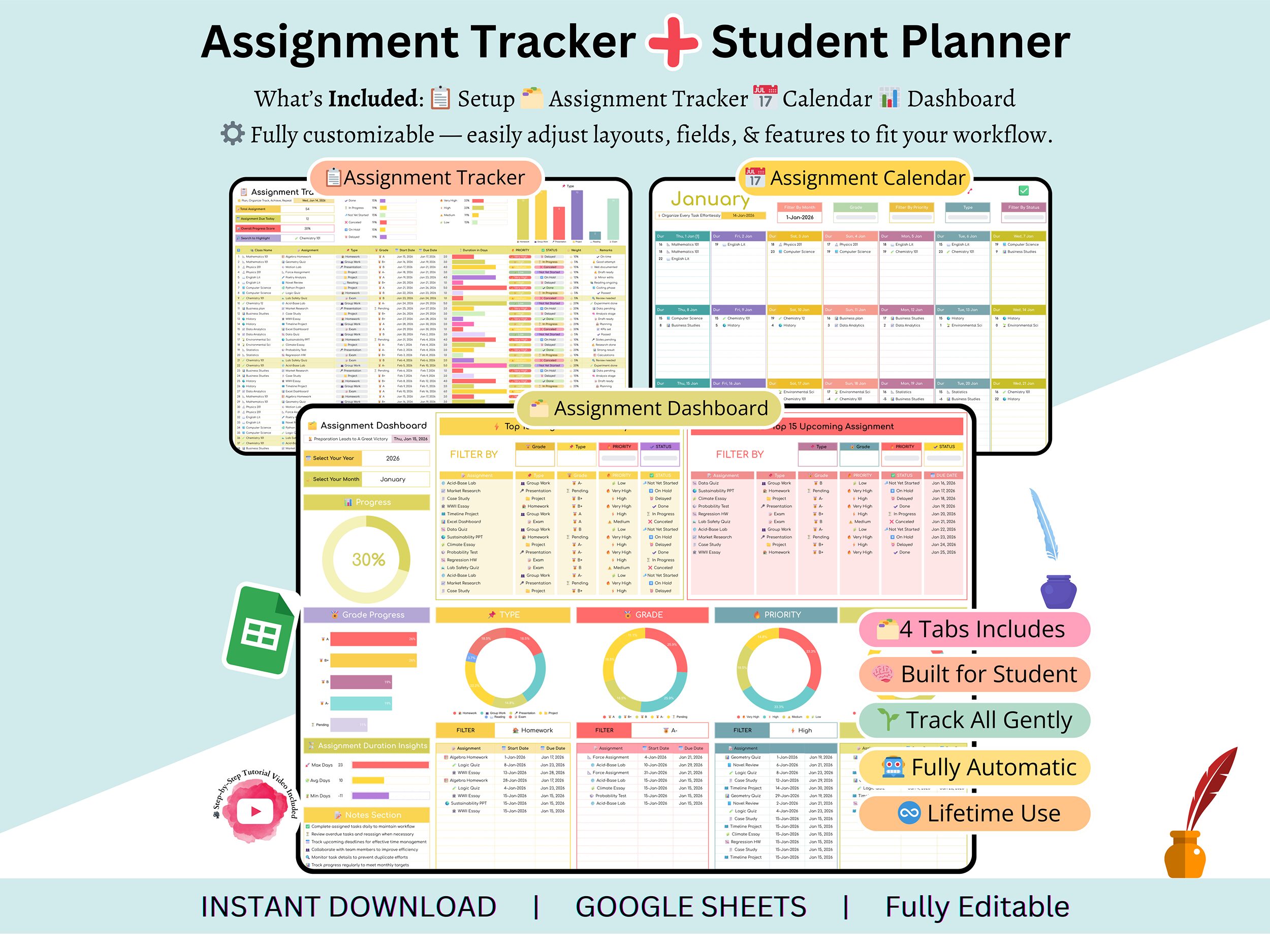 Assignment Tracker - student planner - assignment planner - homework tracker - academic planner - student tracker - school organizer