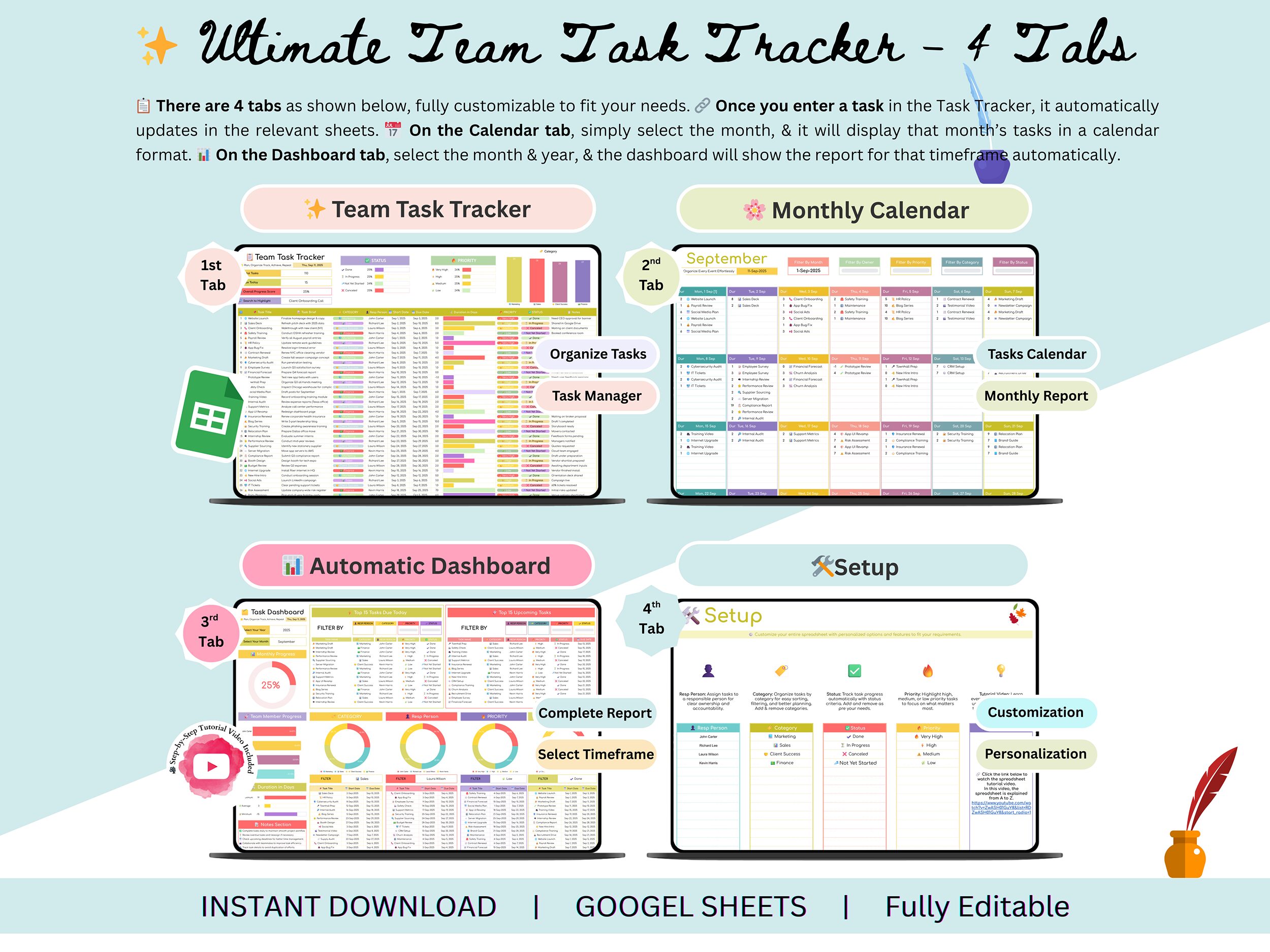 Team Task Tracker – team task tracker google sheets – task tracker google sheets template – team task management – task management template