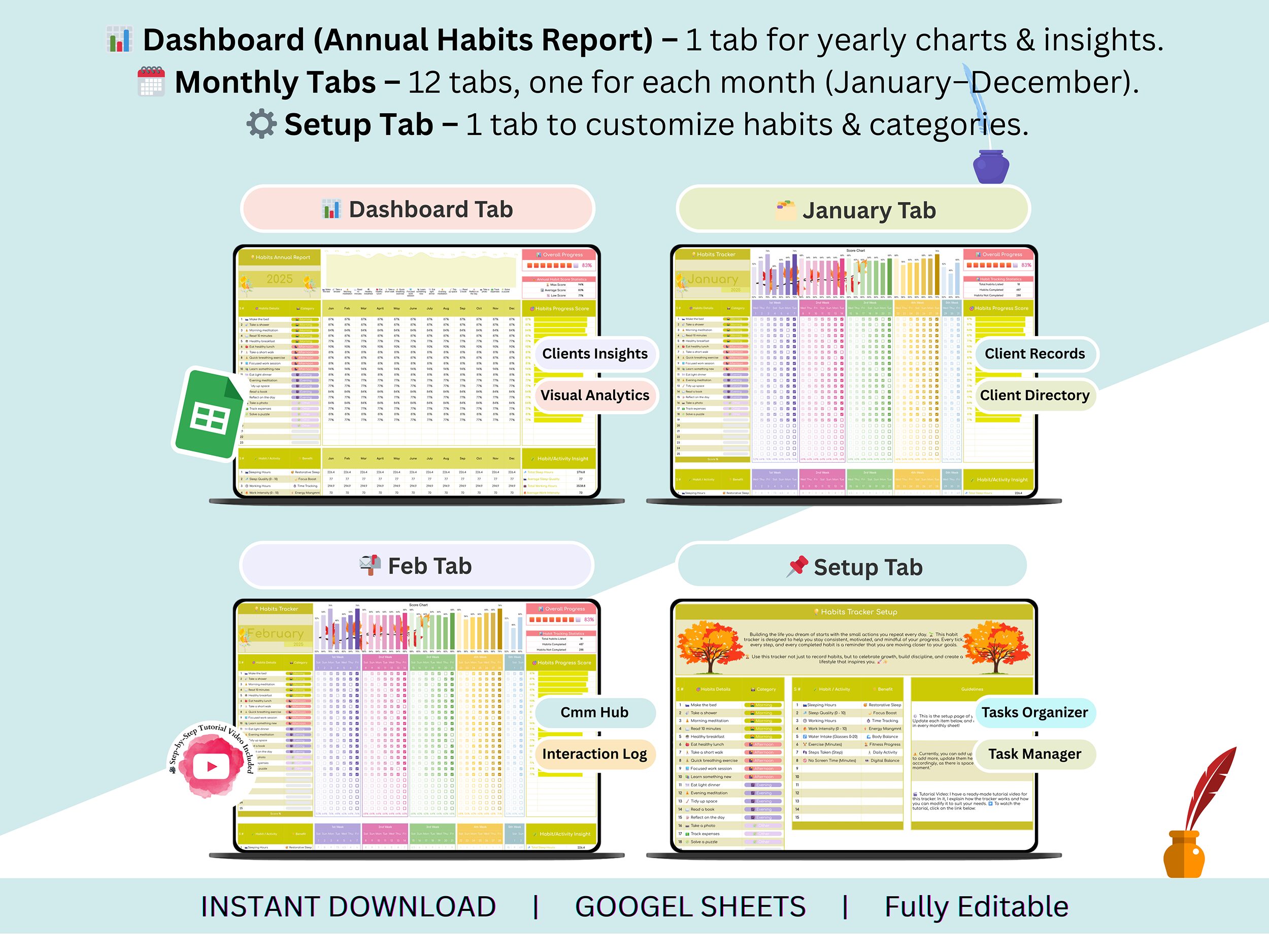 Habit Tracker – monthly habit tracker google sheet – Daily habit tracker – monthly habit tracker – habits tracker template – daily habits
