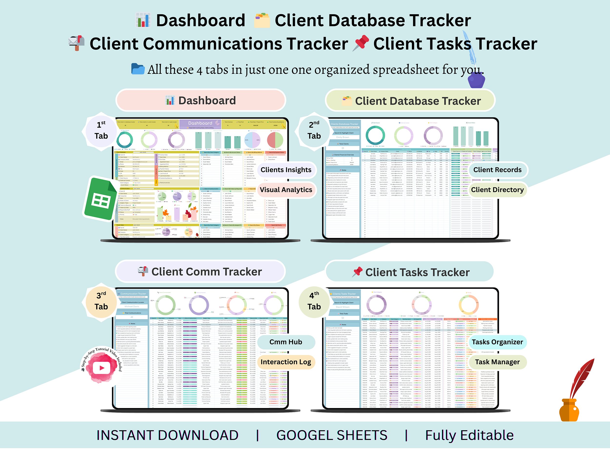 Client Tracker – client spreadsheet – CRM dashboard – CRM – CRM spreadsheet – client organizer – client dashboard – client planner