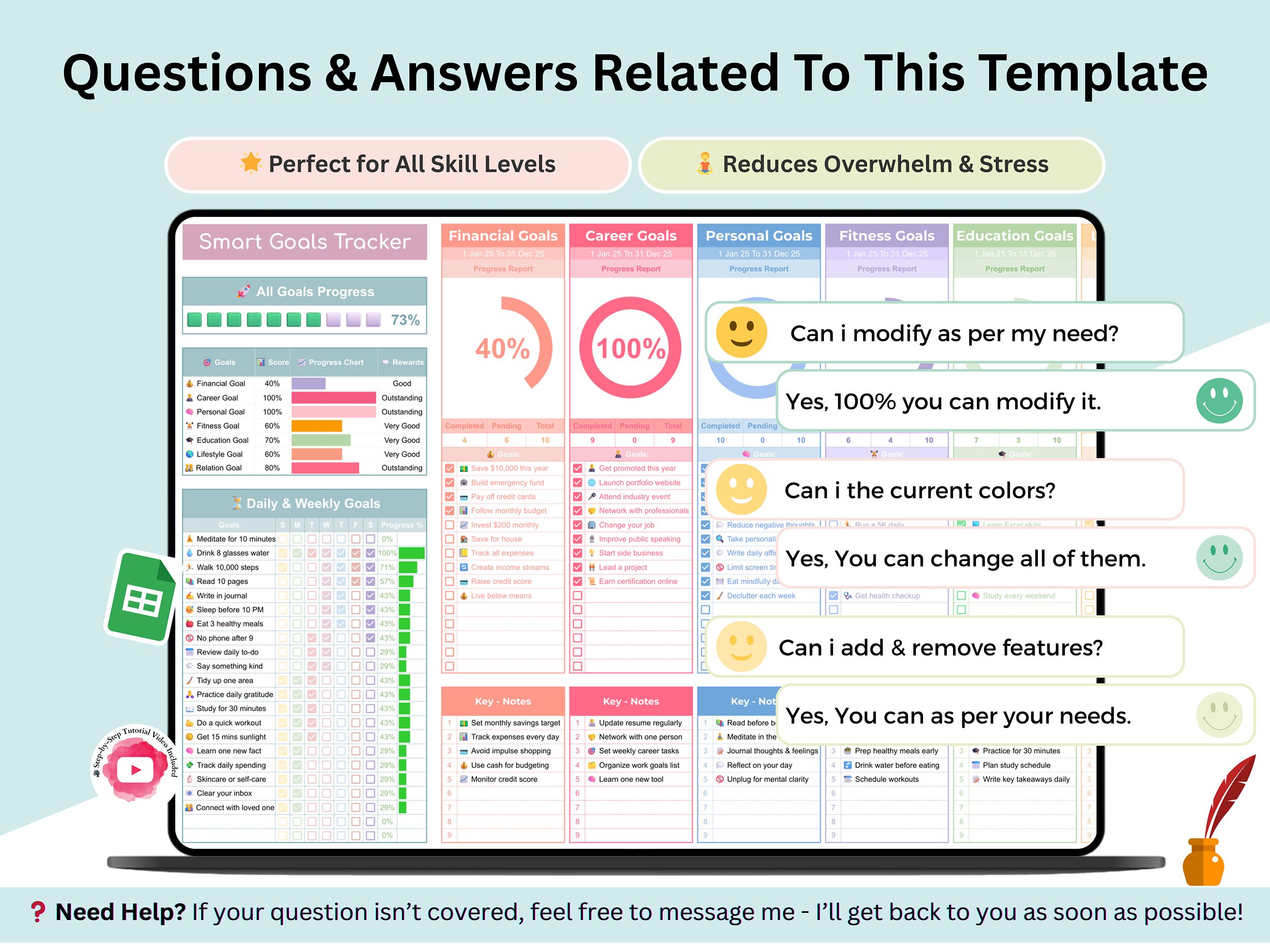 Smart Goal Tracker – goals planner – goals tracker – goals tracker google sheets – goals spreadsheet – smart goals template – Goal Setting