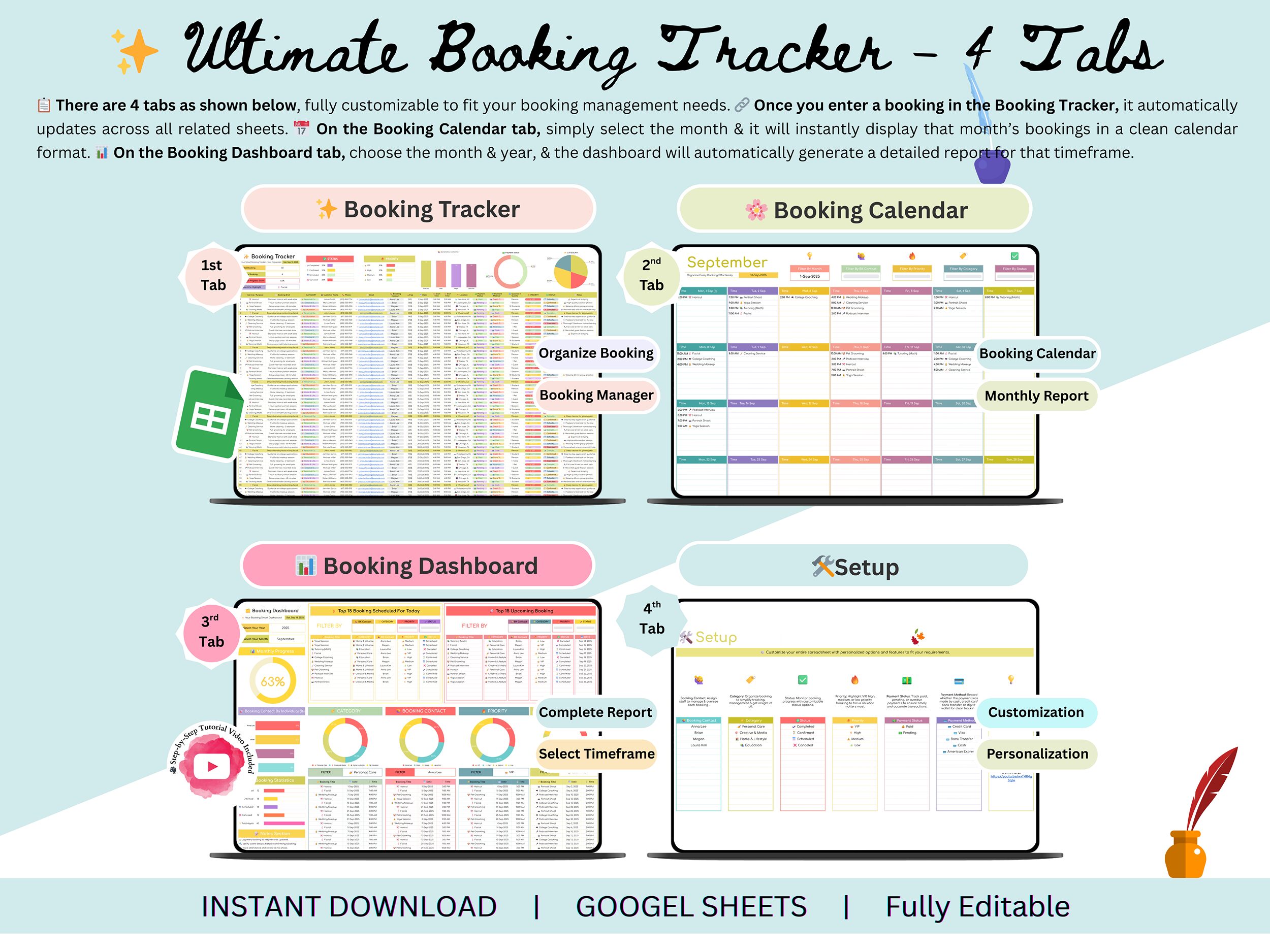 Booking Tracker – booking calendar – appointment tracker- scheduling template – booking templates – booking log – appointment schedule