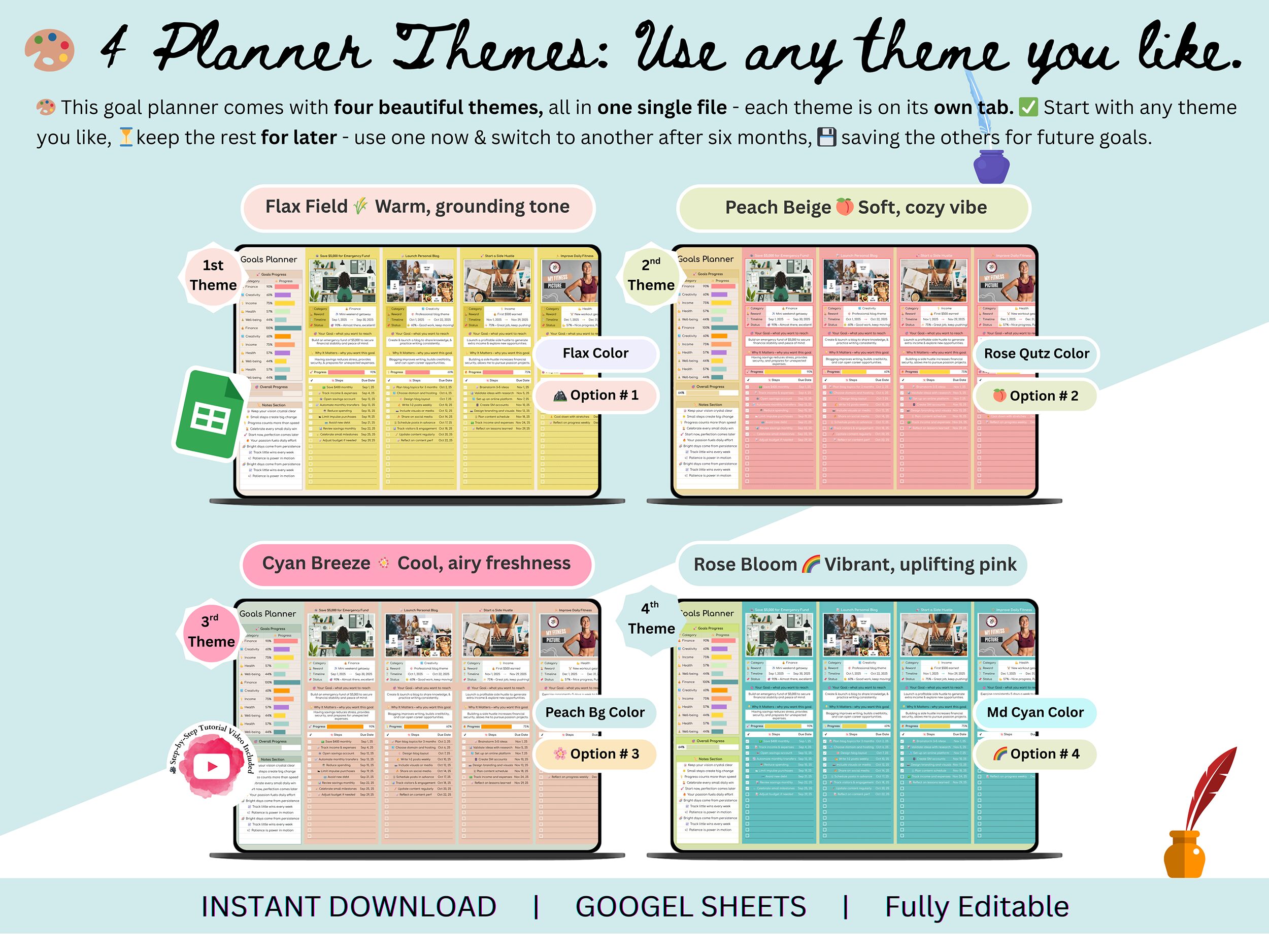 goals planner – goals tracker template – goal planner bundle – goal planner – goal spreadsheet – goals spreadsheet – goals tracker – goals