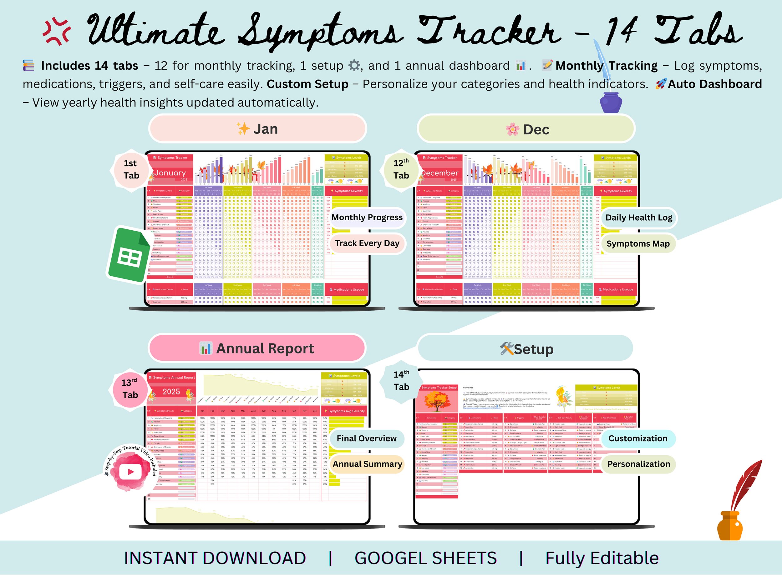 symptom tracker – symptom tracker monthly – symptom tracker google sheets – adhd symptom tracker – pmdd symptom tracker – chronic illness