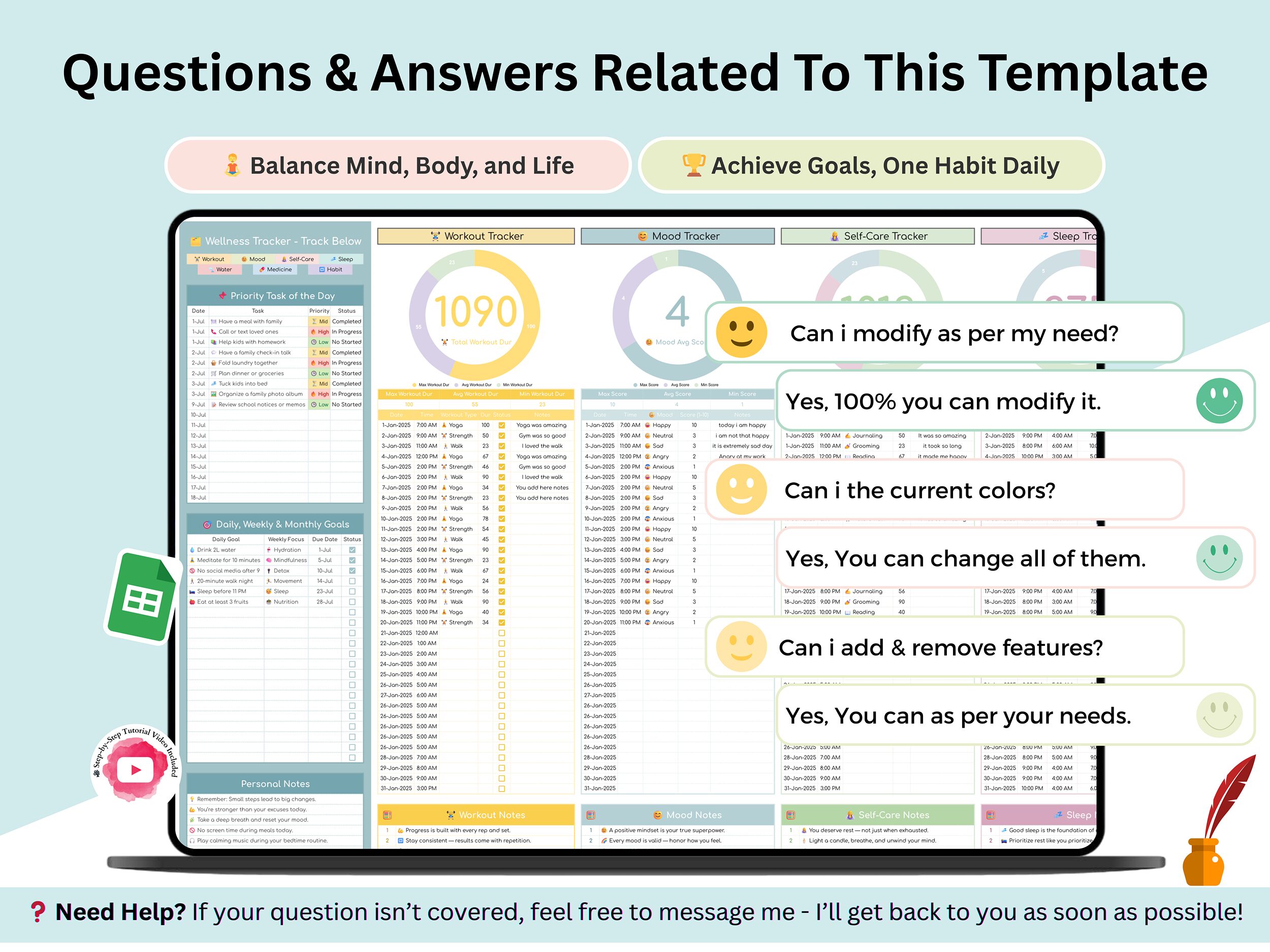 Habits tracker – sleep tracker – workout tracker – mood tracker – self care tracker – water tracker – medicine tracker – 7 Trackers Bundle