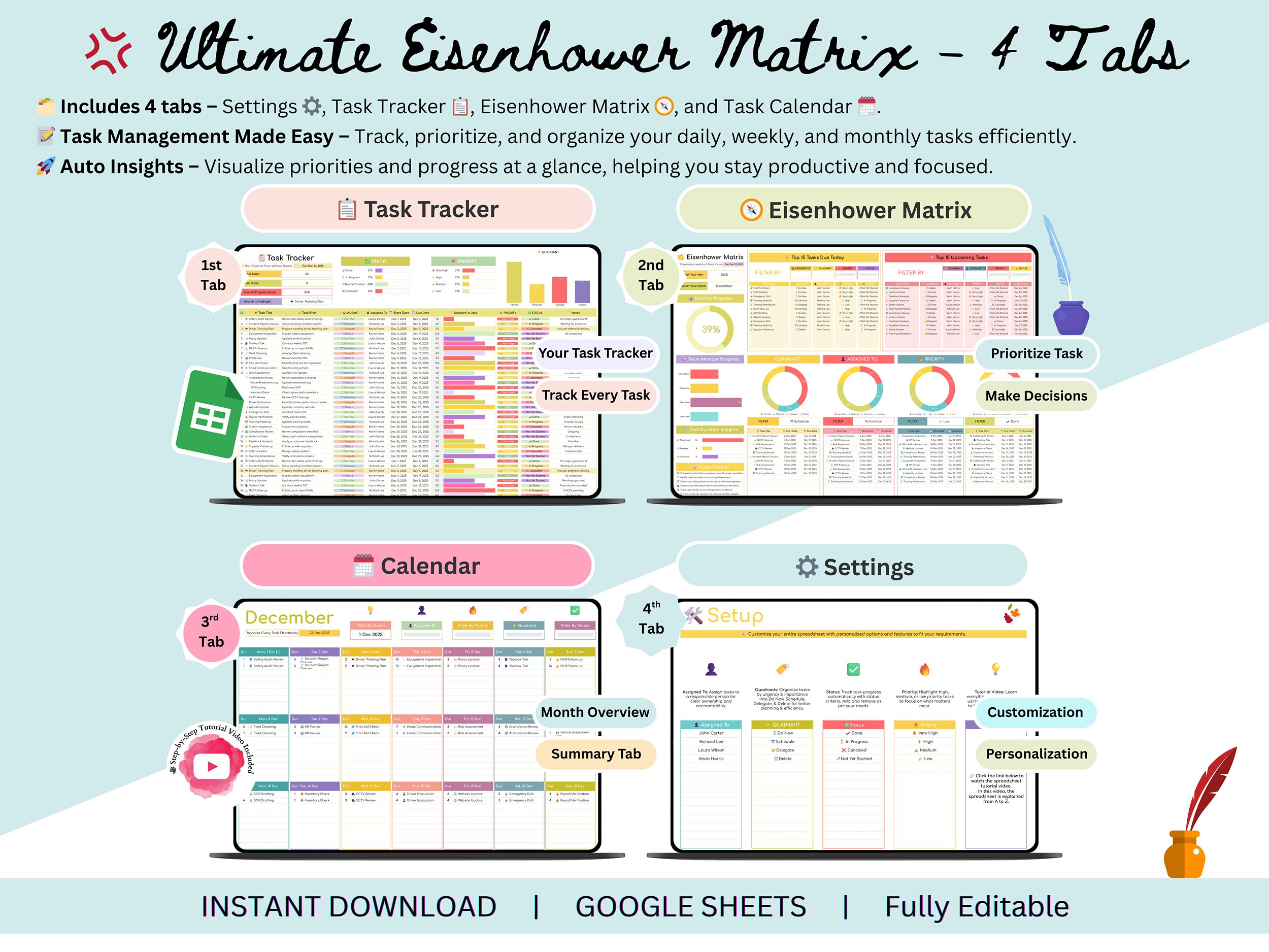 Eisenhower Matrix – eisenhower – priority matrix – decision matrix – to do spreadsheet – task prioritization – task management – planner