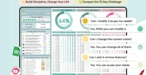 Overview of the 75 day challenge tracker layout showing all included sheets