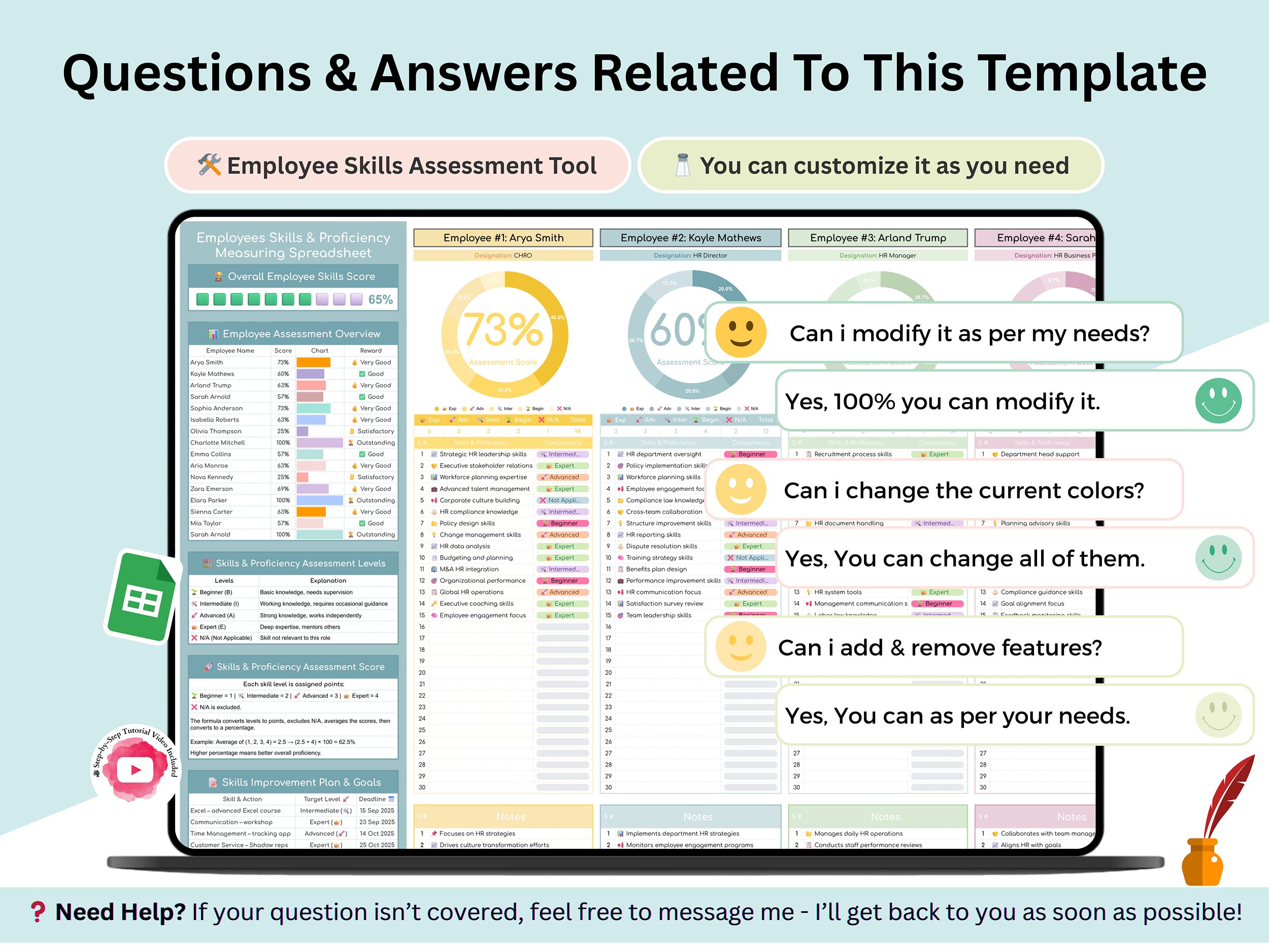 Skills matrix spreadsheet – skills matrix – skills tracker – talent management – Gap analysis HR tool – Competency template – hr templates