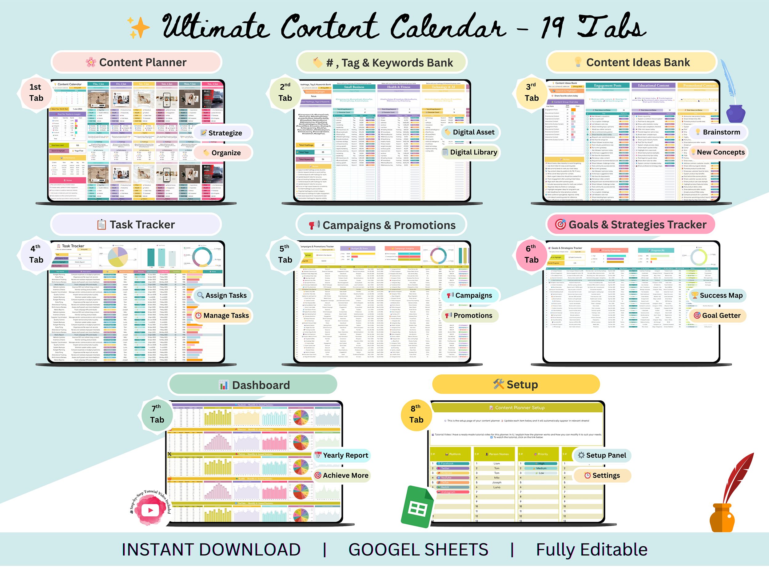 Content Calendar – content calendar spreadsheet – social media content calendar – social media calendar – social media content planner