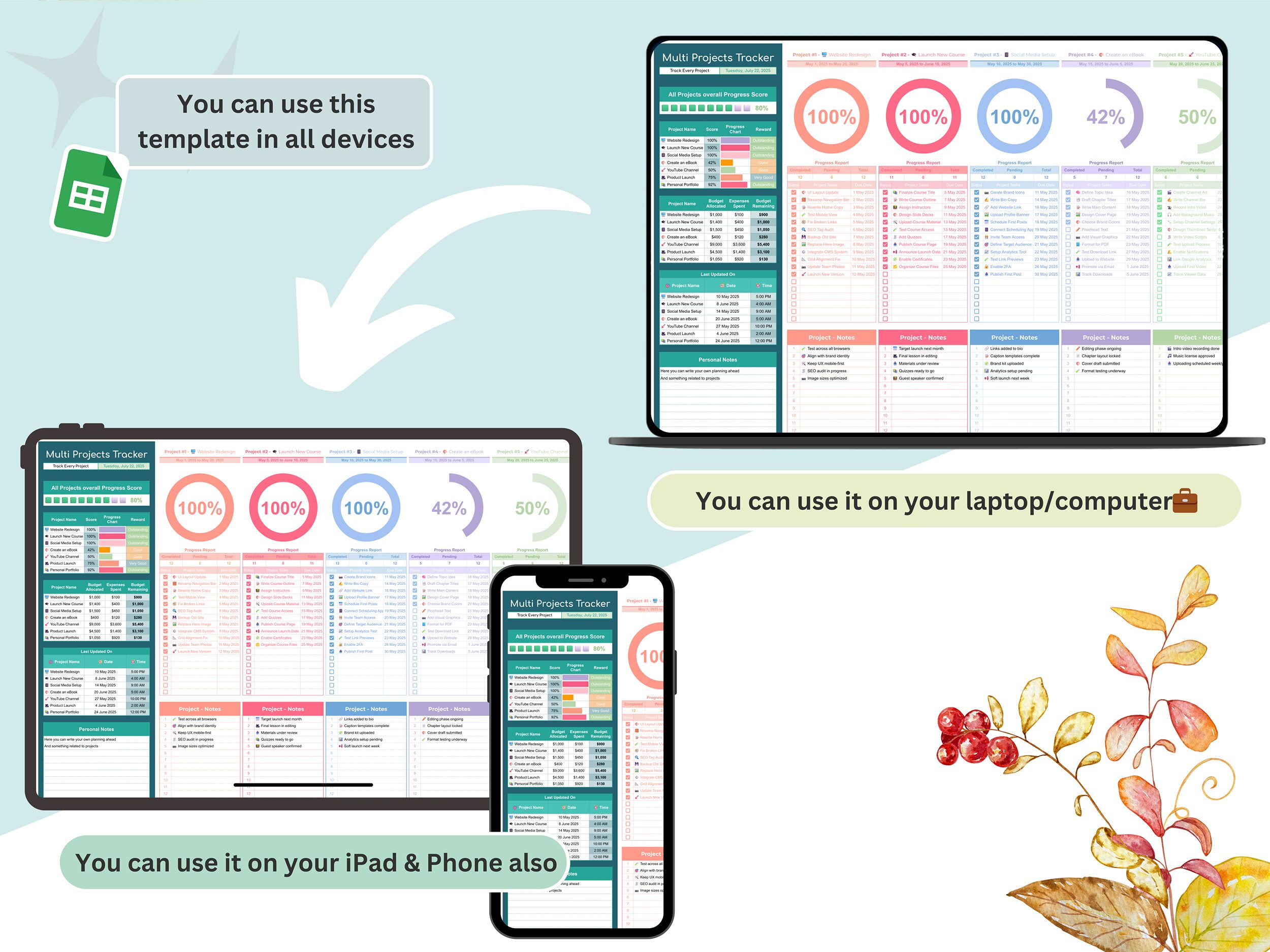 Multiple Projects Tracker - multi projects - projects tracker - multi phase project - project task tracker - project time tracker - Image 5