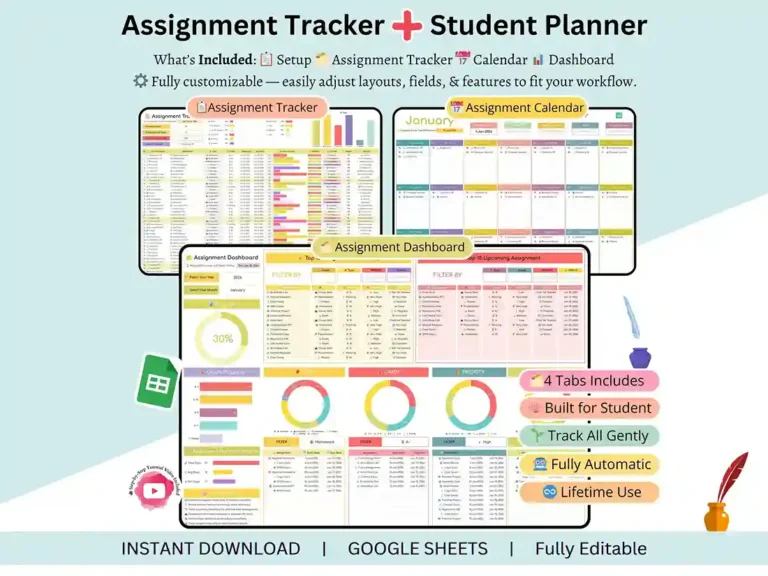 Assignment tracker Google Sheets student planner cover