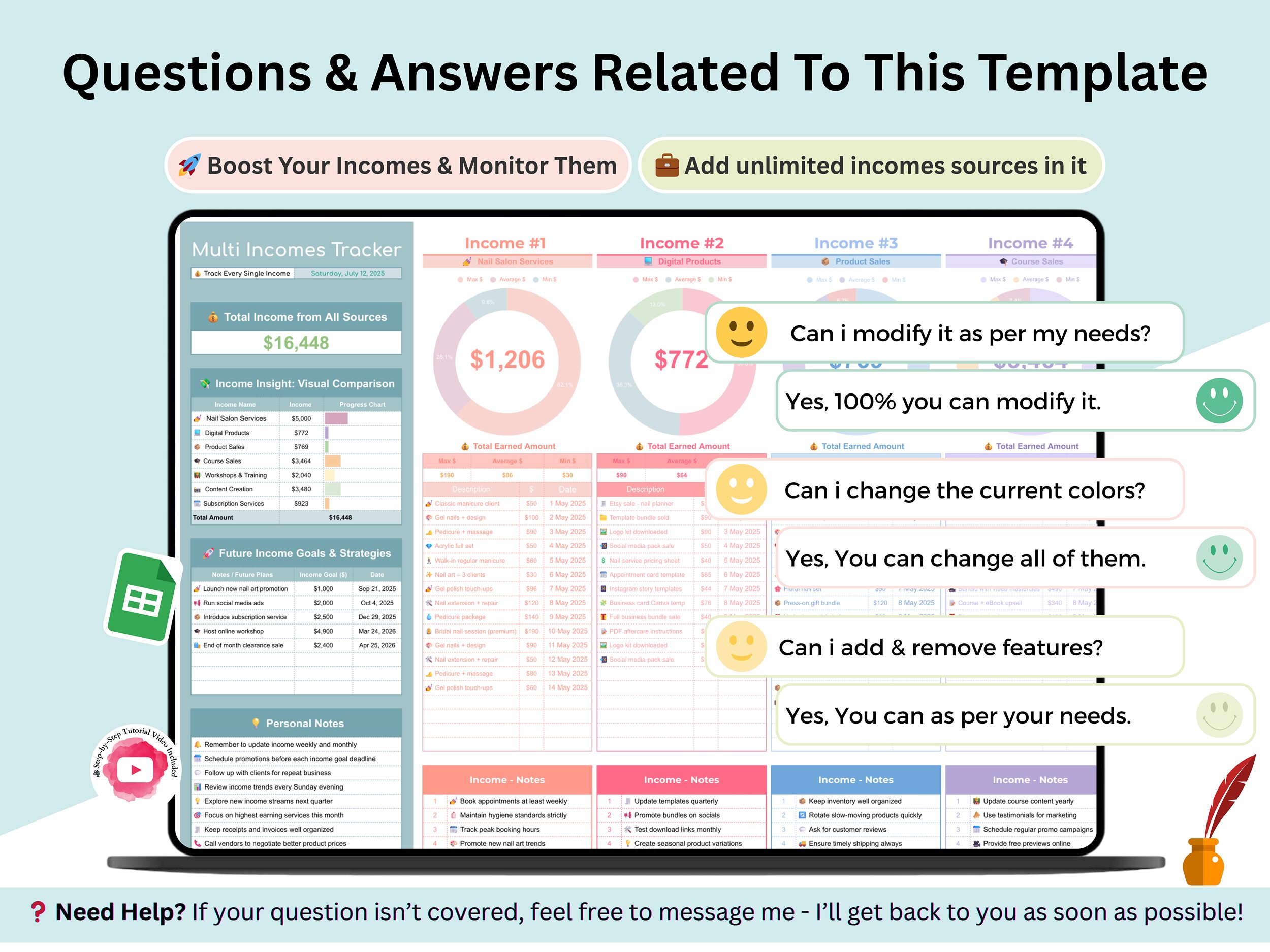 Multi Income Tracker - Expense Tracker Google Sheets - Savings Tracker Spreadsheet - Pro Weekly Planner - multi income - 4 Trackers In 1 - Image 6