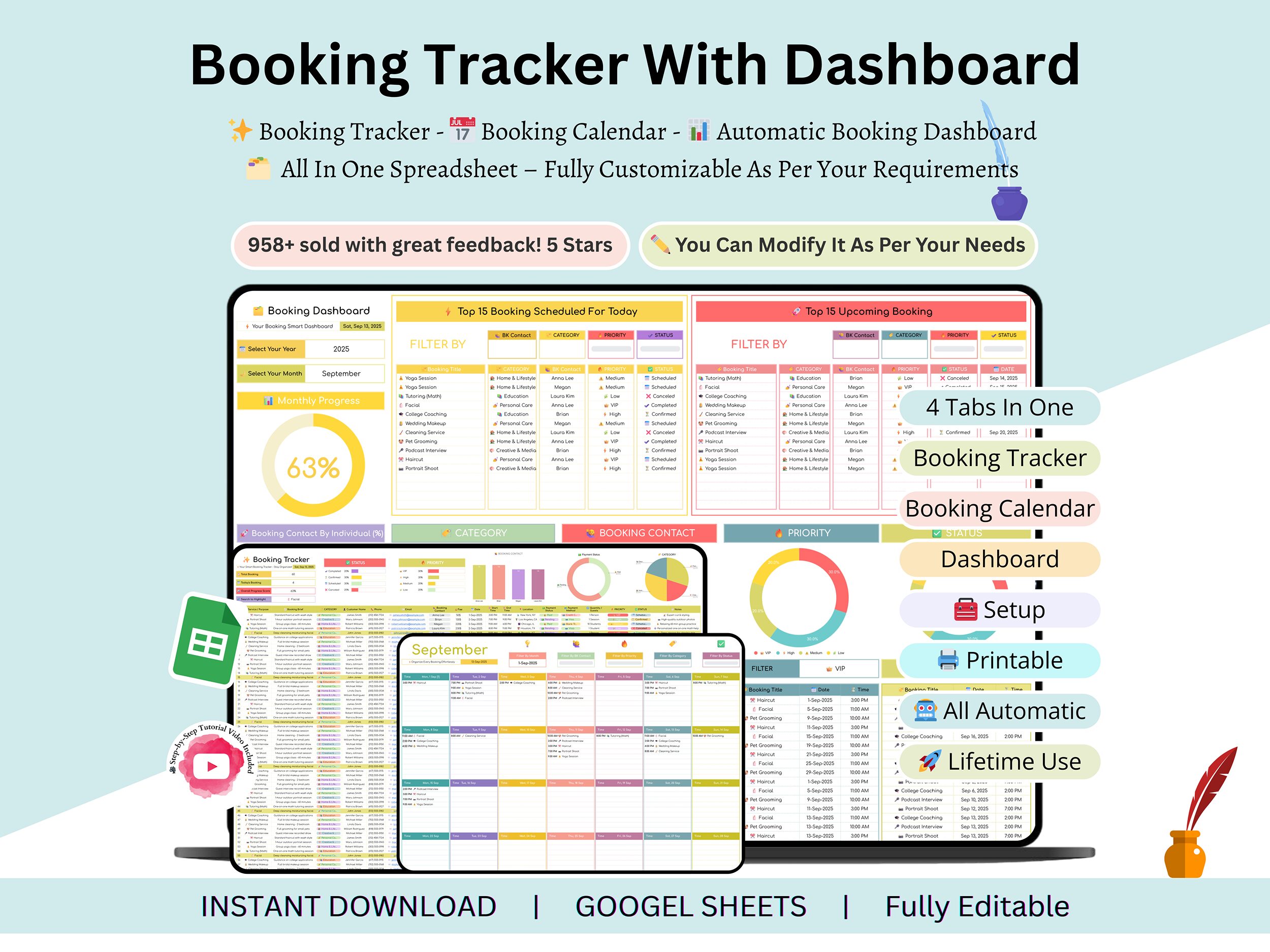 Booking Tracker - booking calendar - appointment tracker- scheduling template - booking templates - booking log - appointment schedule