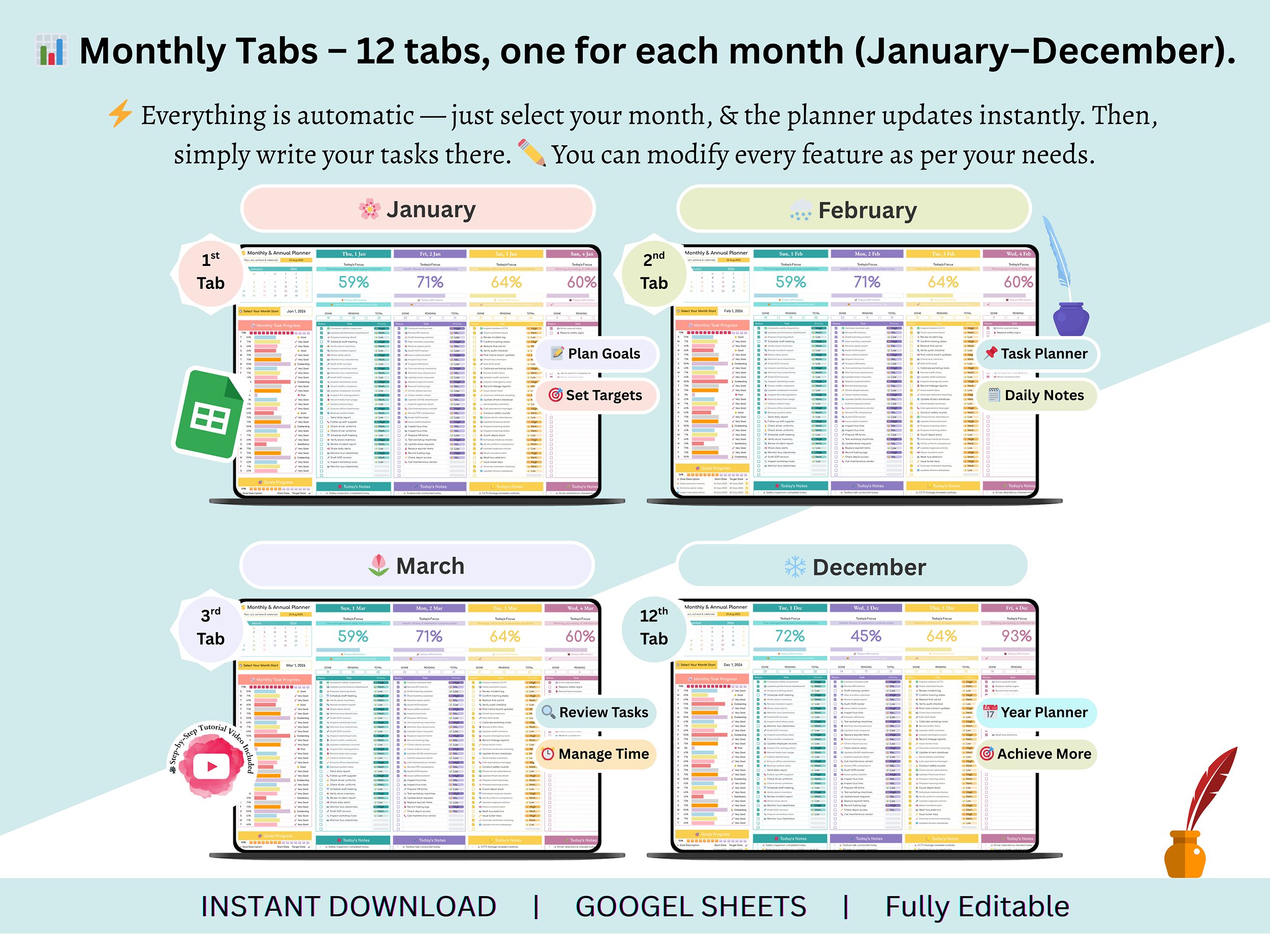 Yearly Digital Planner – monthly digital planner – adhd digital planner – annual planner – daily planner – weekly planner – monthly planner